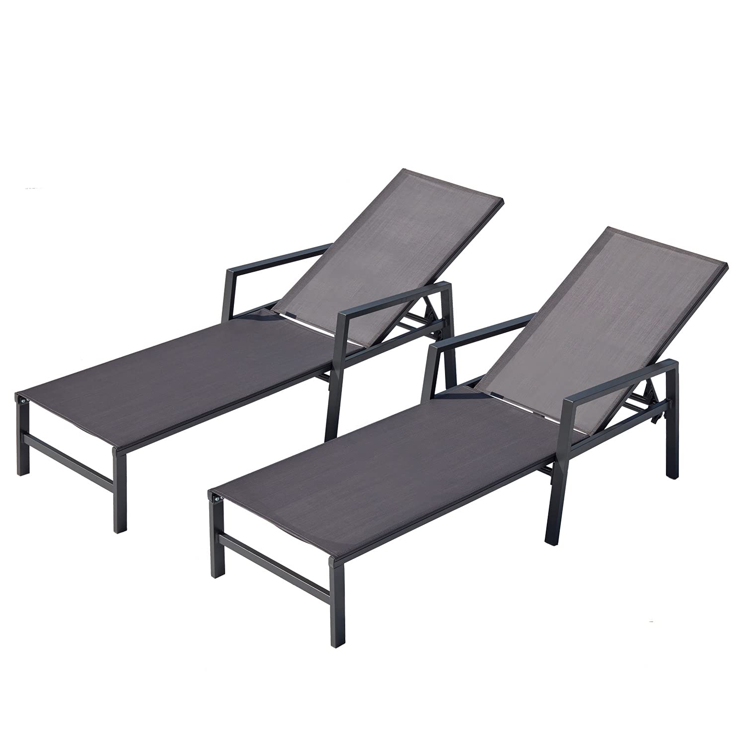 2-Piece Outdoor Patio Lounge Chair Set - Adjustable Aluminum Chaise Lounge with 5 Backrest Positions - Perfect for Backyard, Balcony & Poolside Relaxation (Grey) - Ideal for Sunbathing, Lounging by the Pool, or Outdoor Entertaining