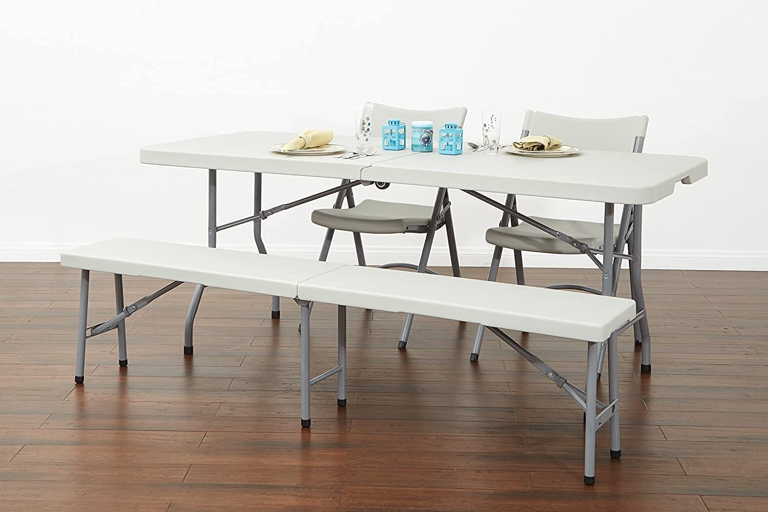 Office Star 6-Ft Resin Folding Table with Wheels - Light Gray Rectangle Multipurpose Table for Office, Events, and Home Use