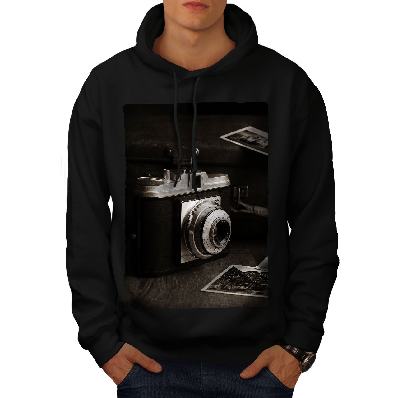 Wellcoda Vintage Old Photo Camera Print Men's Hoodie - Retro Style Hooded Sweatshirt for Photography Enthusiasts | Perfect for Casual Wear, Street Style & Photography Events