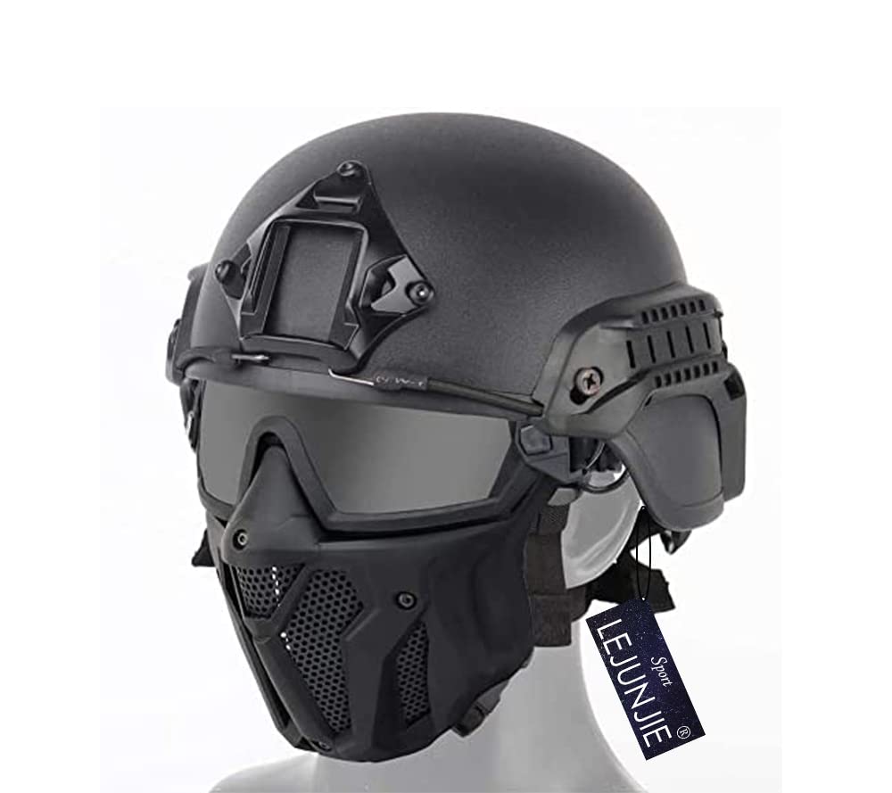 Tactical Airsoft PJ Helmet with Full Face Protection & Detachable Anti-Fog Goggles - Military Style Mask for BB Gun, Paintball, Airsoft & CS Games - Perfect for Outdoor Shooting Sports & Tactical Training