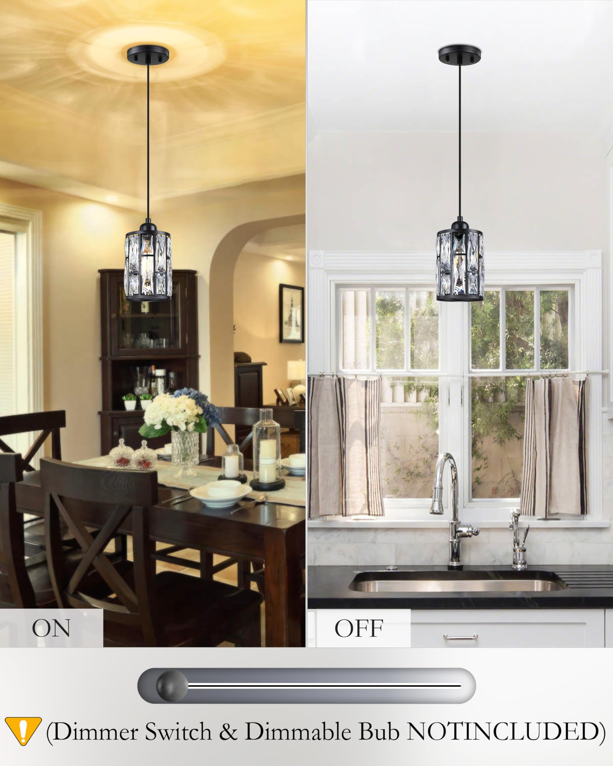2 Pack Black Modern Crystal Metal Shade Pendant Lights - 5.4
