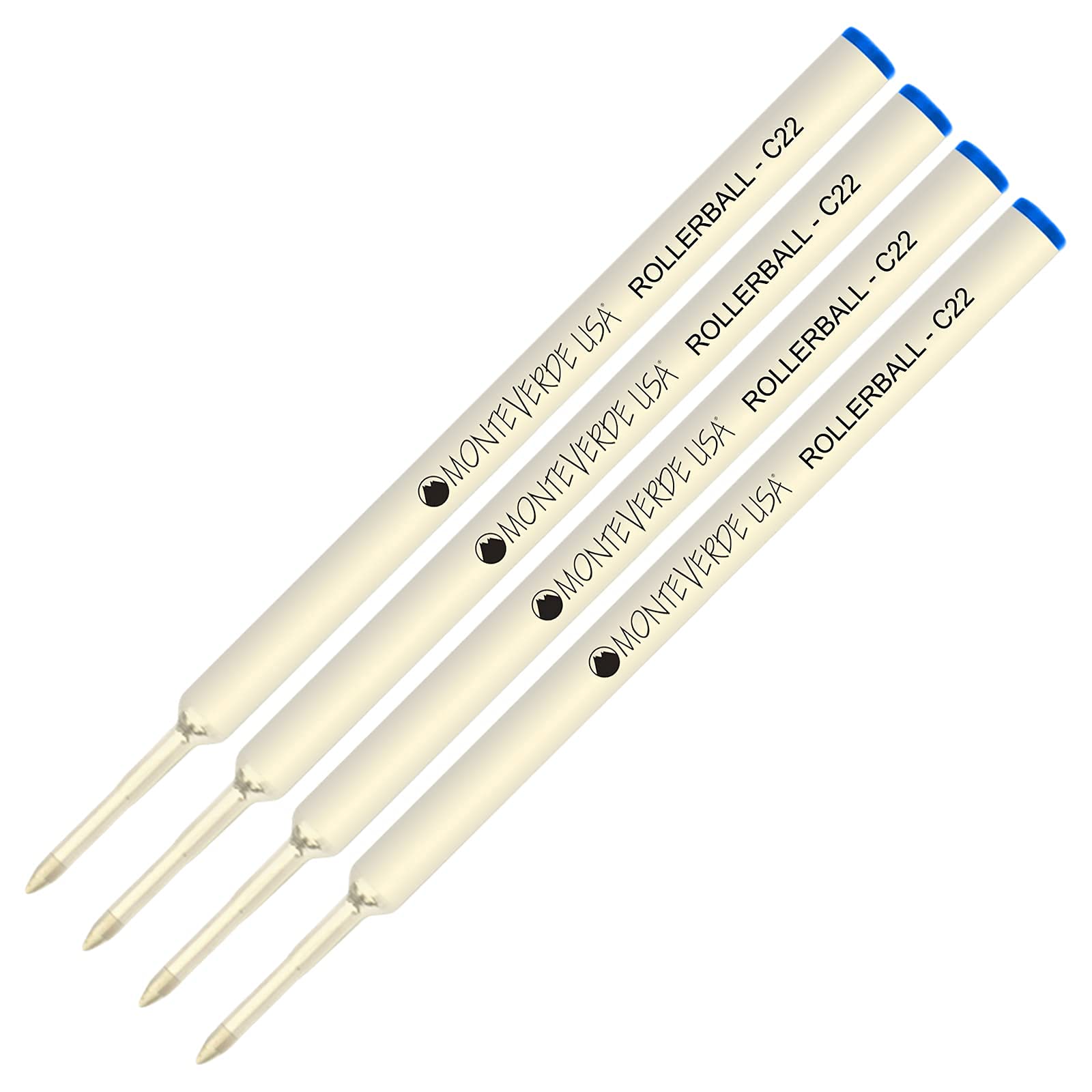 Monteverde® C22 Rollerball Ink Refill 4-Pack - Compatible with Cross® Style Pens - Blue Fine Tip (0.6mm) - Smooth Writing for Office, School & Journaling