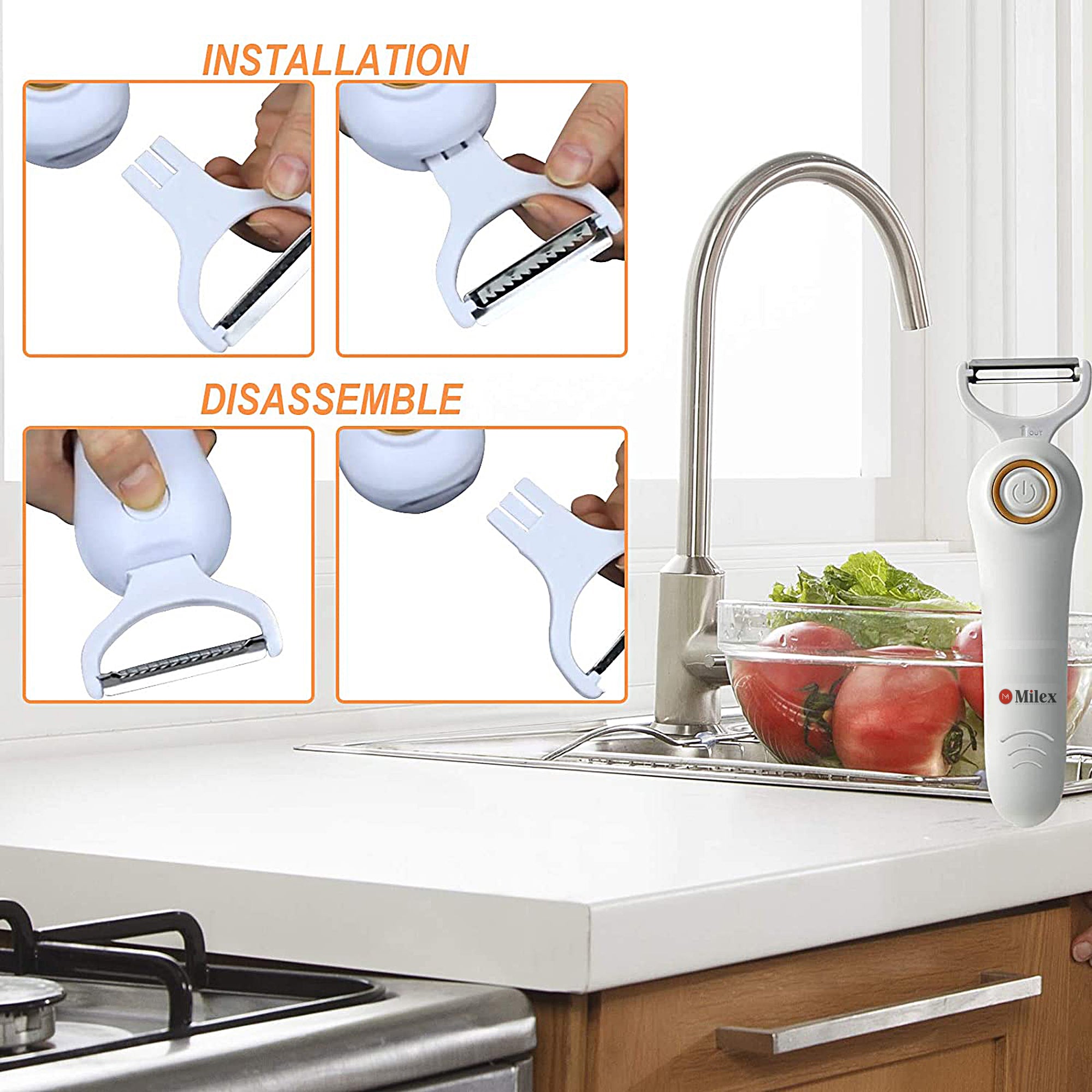 5-in-1 Electric Vegetable Peeler with Recipe Book & Oil Brush - Multi-Function Kitchen Tool for Peeling, Slicing, Grating - Perfect for Potatoes, Carrots, Apples & More