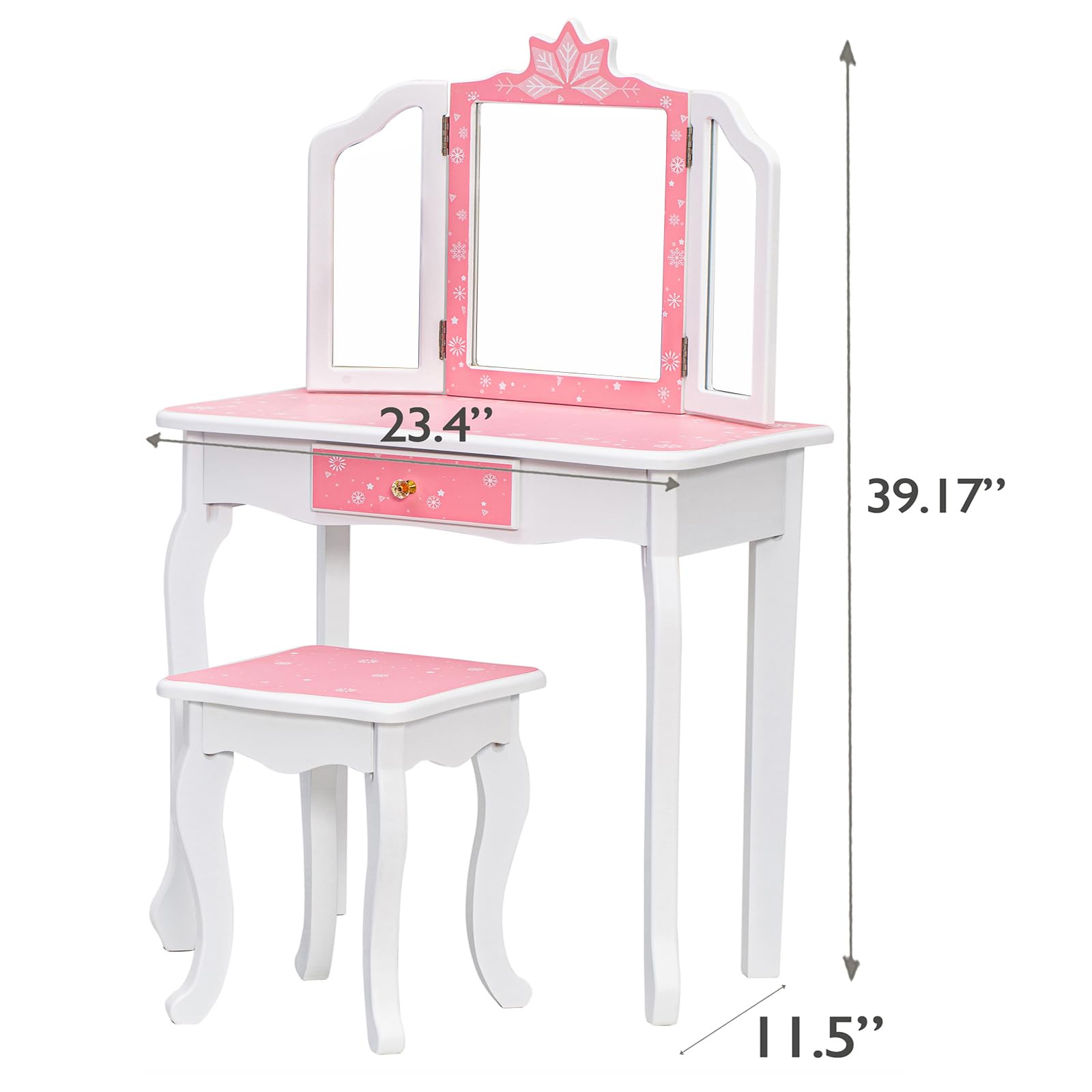 Memoryfield Kids Vanity Set - Wooden Princess Makeup Dressing Table with Mirror, Stool & Drawer | 2-in-1 Toddler Vanity for Girls | Pretend Play, Birthday Gift & Bedroom Decor (Pink/White) - Perfect for Playroom, Nursery or Girls' Bedroom
