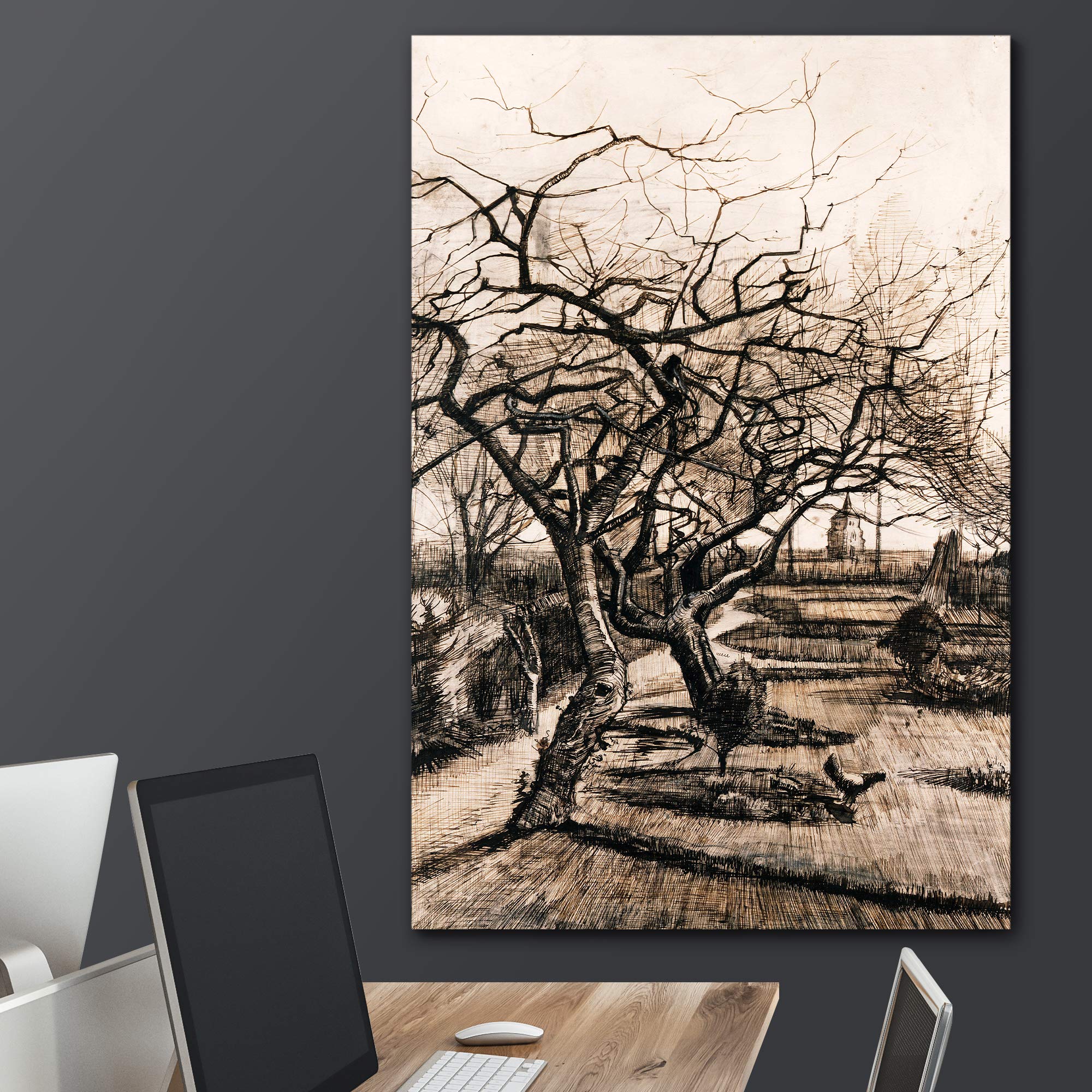 Vincent Van Gogh The Parsonage Garden at Nuenen in Winter Canvas Print - 32x48 Inch Famous Oil Painting Reproduction Wall Art - Perfect for Living Room, Bedroom & Office Decor