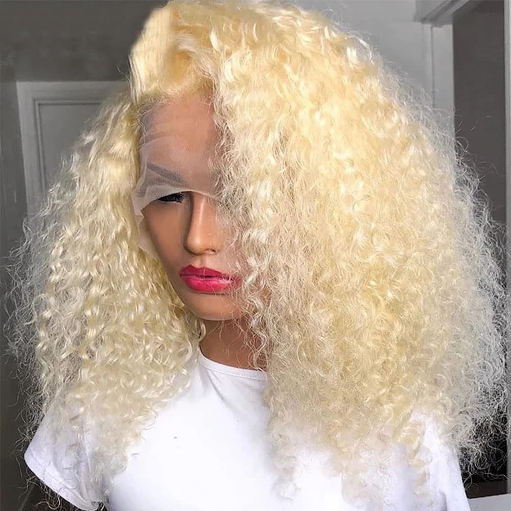 13x4 Blonde Lace Front Wigs Human Hair - Kinky Curly 13x6 HD 613 Lace Frontal Wig with Pre-Plucked Baby Hair - Natural Looking 613 Lace Closure Wig for Women (24 Inch, 13x6 Lace Front, 180 Density) - Perfect for Daily Wear, Parties & Special Occasions