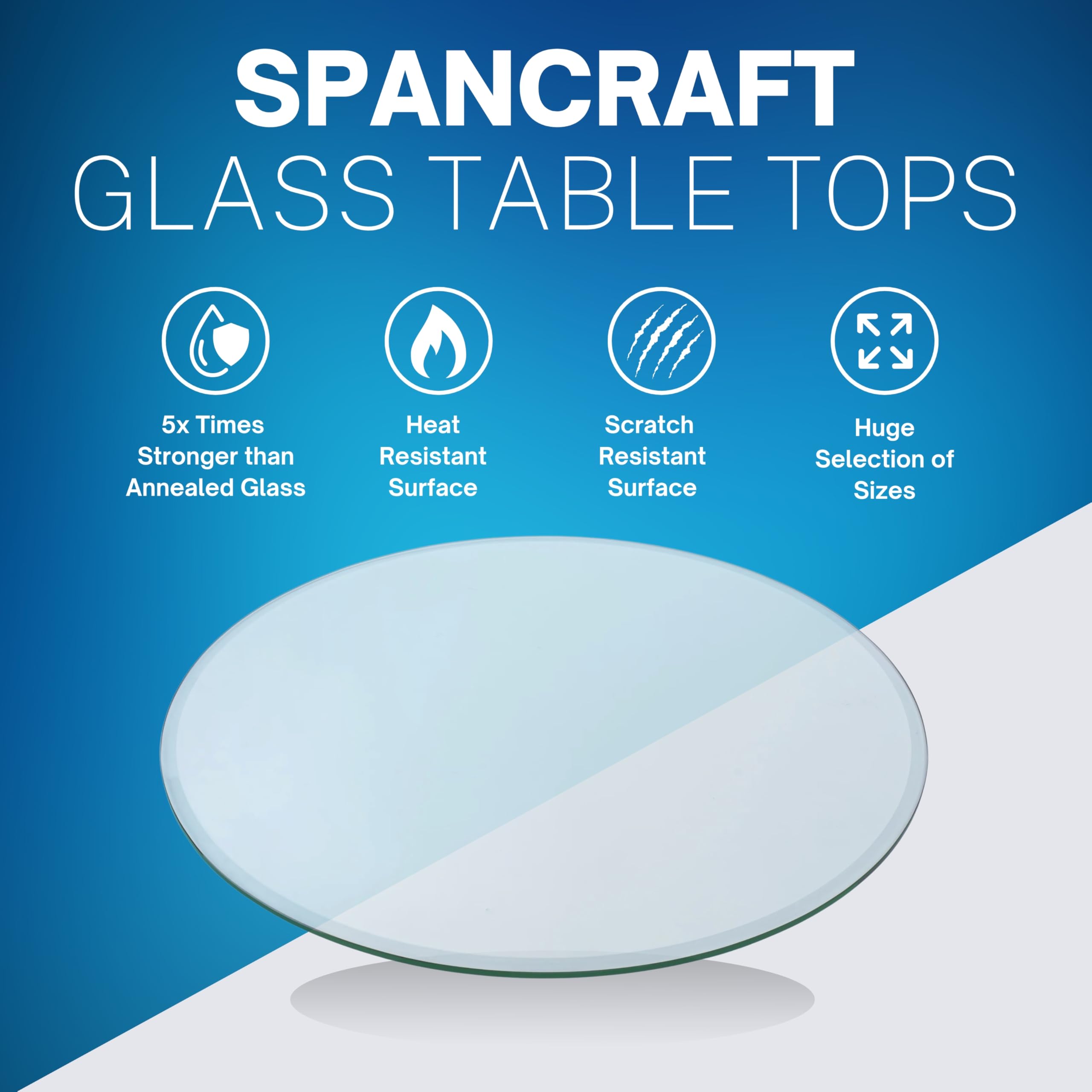 Spancraft 36-Inch Round 3/8-Inch Thick Clear Tempered Glass Table Top with Pencil Edge - Durable Replacement for Dining Tables, End Tables, Coffee Tables & Outdoor Patio Furniture - Perfect for Indoor Dining, Living Room Decor & Backyard Entertaining