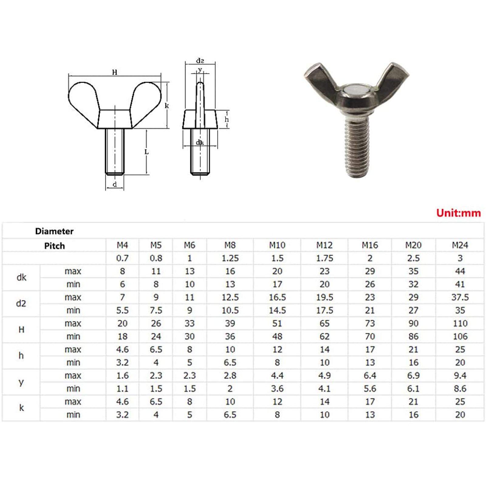5Pcs M8 304 Stainless Steel Wing Bolts - Machine Fasteners for DIY & Repair