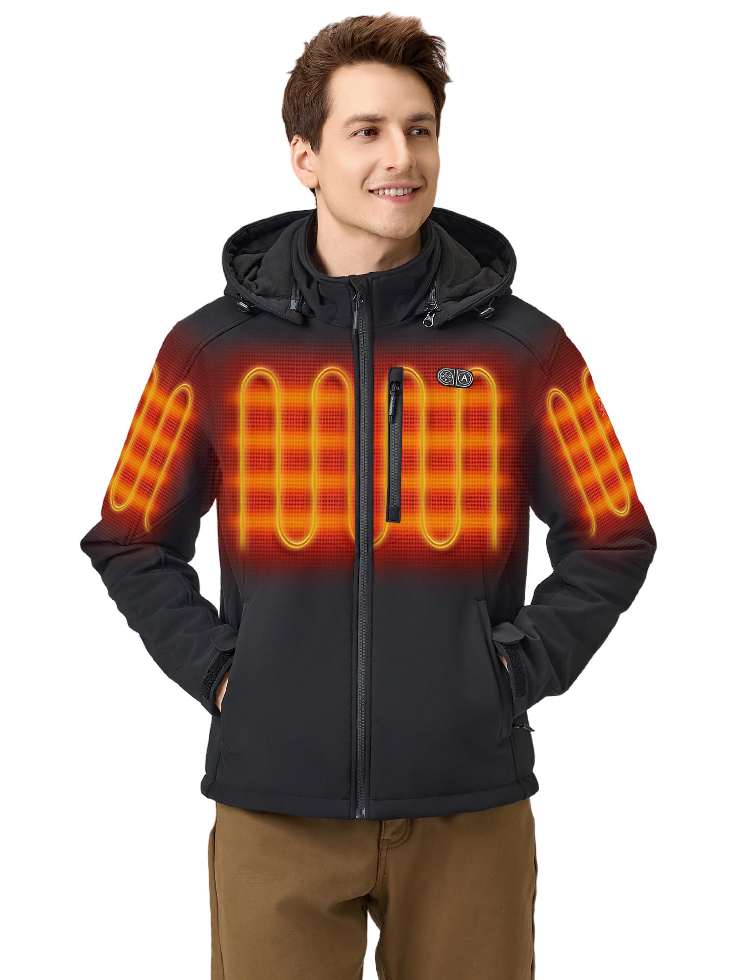 ORORO Men's 5-Zone Heated Jacket with Dual Temperature Control - Battery Powered Winter Heated Coat for Outdoor Work, Skiing & Cold Weather Activities (Charger Not Included)