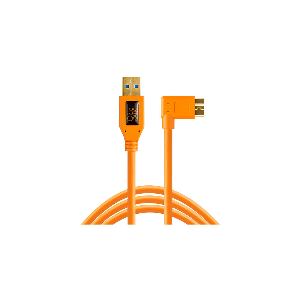 TetherPro 15ft USB 3.0 to Micro B Right Angle Cable - High Speed Data Transfer Cord with 90° Angled Connector (Bright Orange) for External Hard Drives, Cameras & Mobile Devices