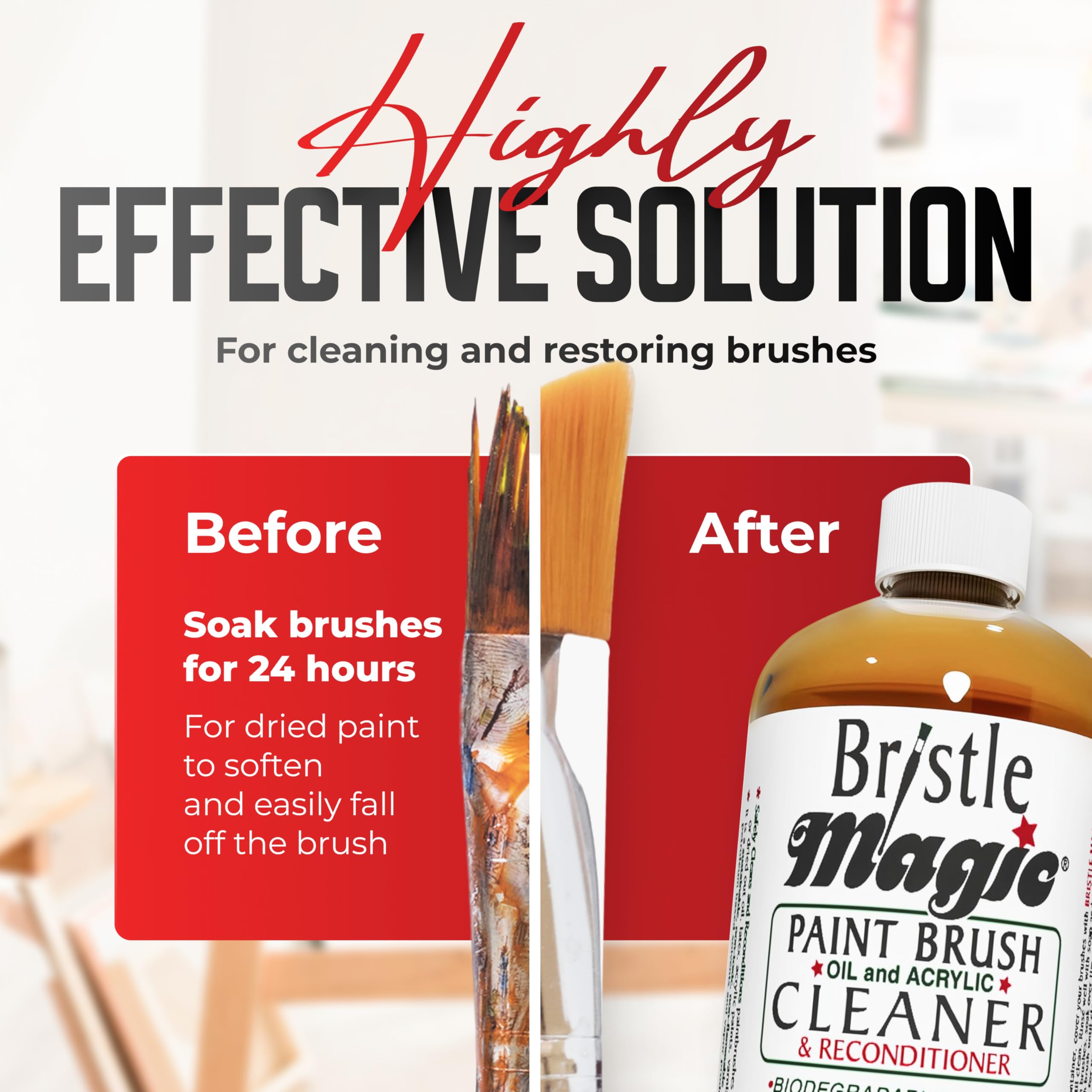 Eco-Friendly Paint Brush Cleaner & Reconditioner for Acrylic, Watercolor, Oil & Spray Paint Brushes - Biodegradable, Non-Toxic, Non-Flammable 8oz Cleaning Solution - Perfect for Artists, DIY Projects & Studio Use