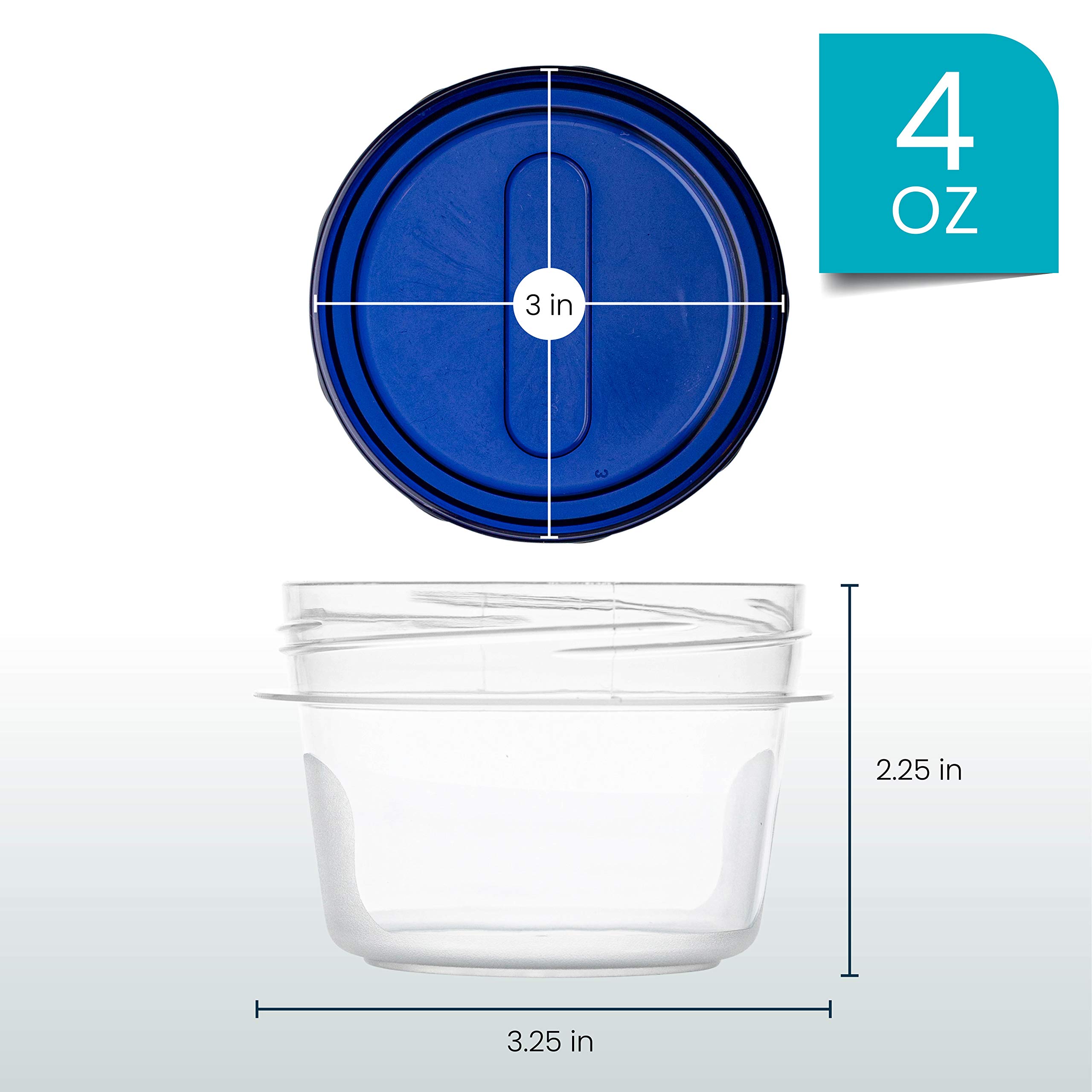 PLASTICPRO 4 oz Clear Deli Containers with Blue Twist-On Lids - 12 Pack Reusable Food Storage Containers for Meal Prep, Freezer Storage & Leftovers | Stackable, BPA-Free Plastic Containers