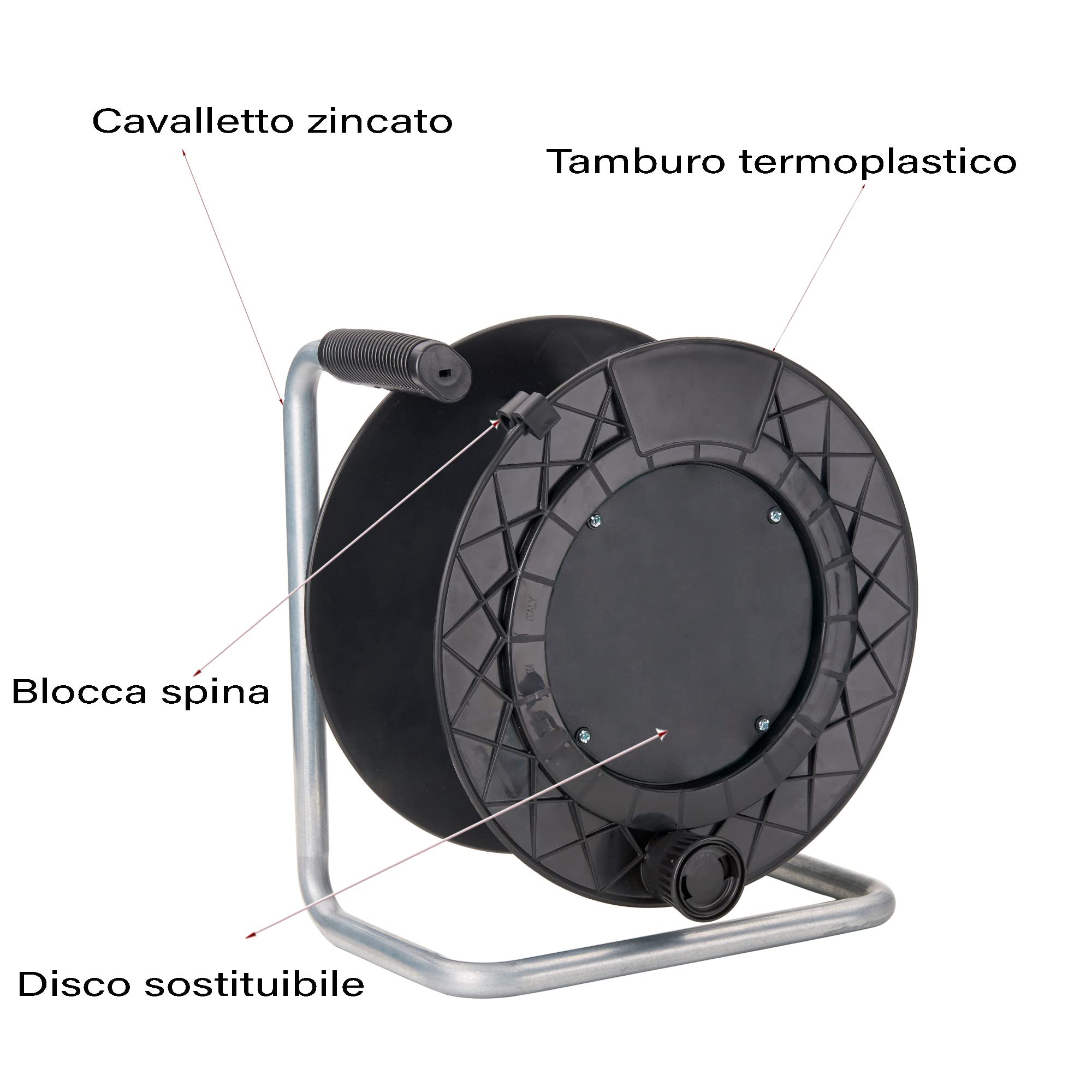 Empty Cable Winder Reel - No Cable Included, Holds 3x2.5-4.5mm Cables (30m) & 3x1.5mm Cables (50m) - Perfect for Electricians, DIY Cable Storage & Workshop Organization