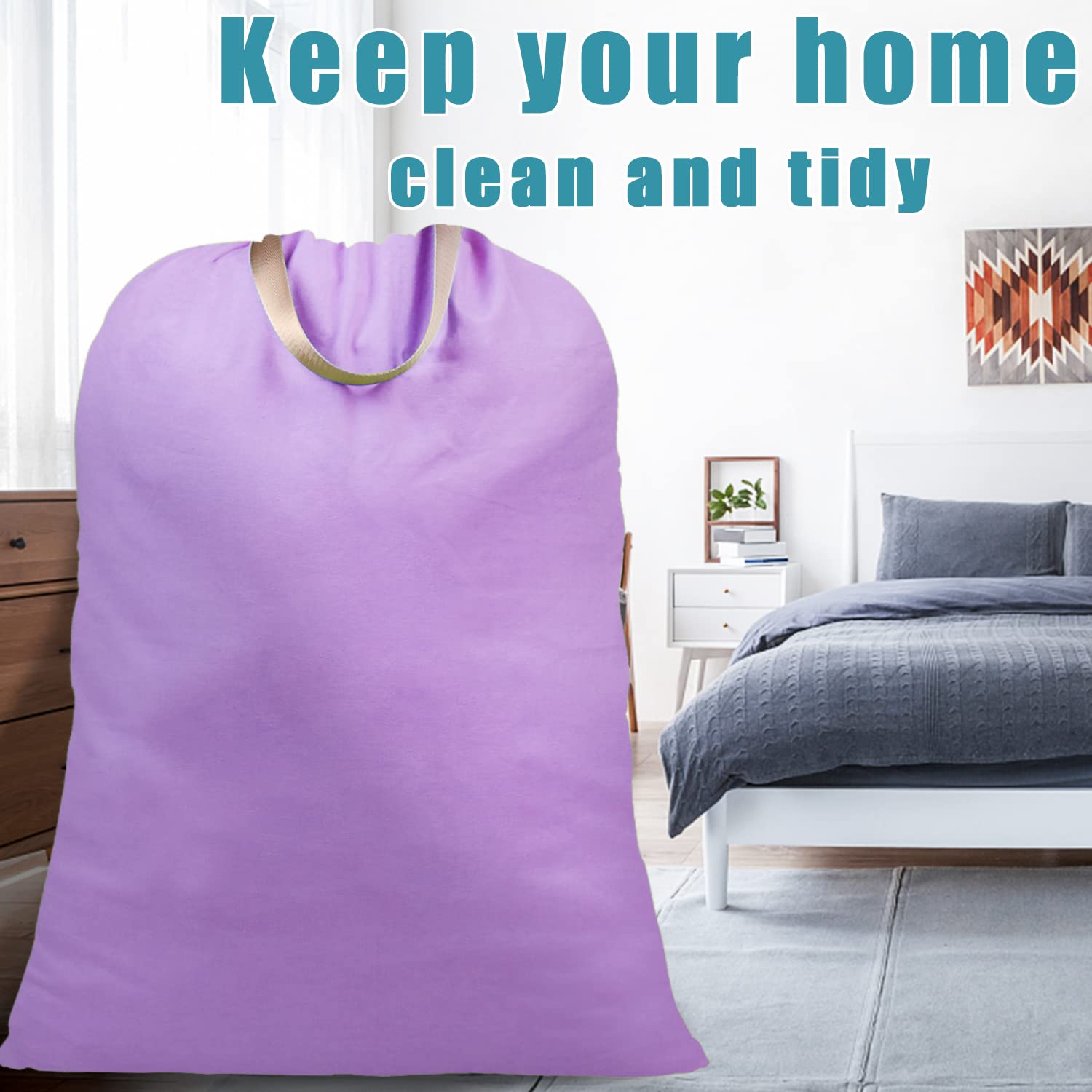 Extra Large Heavy Duty Canvas Laundry Bag with Handles & Drawstring Closure - 25.5
