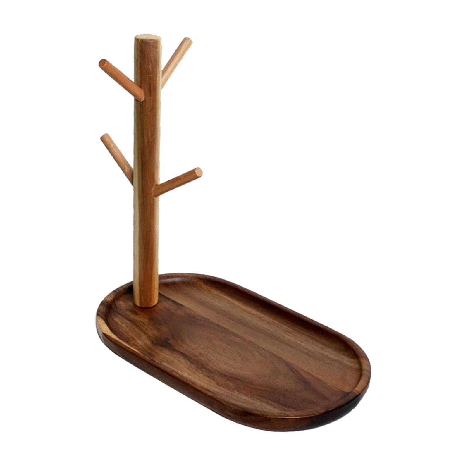 Gazechimp 4-Hook Mug Holder Tree - Dark Brown Coffee Cup Rack & Drying Stand for Kitchen, Office, or Coffee Shop Organization