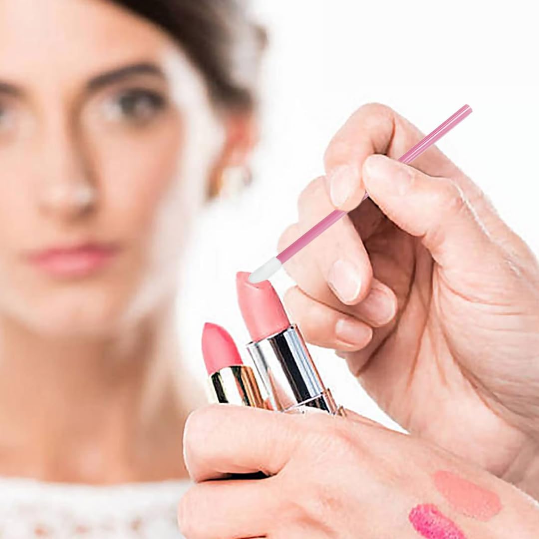 Globelle Disposable Lip Brush Wands - 50 Pack Pink Lipstick & Lip Gloss Applicator, Concealer Brush for Lips, Eyes & Makeup | Perfect for Professional Salons, Home Makeup & Travel Touch-ups