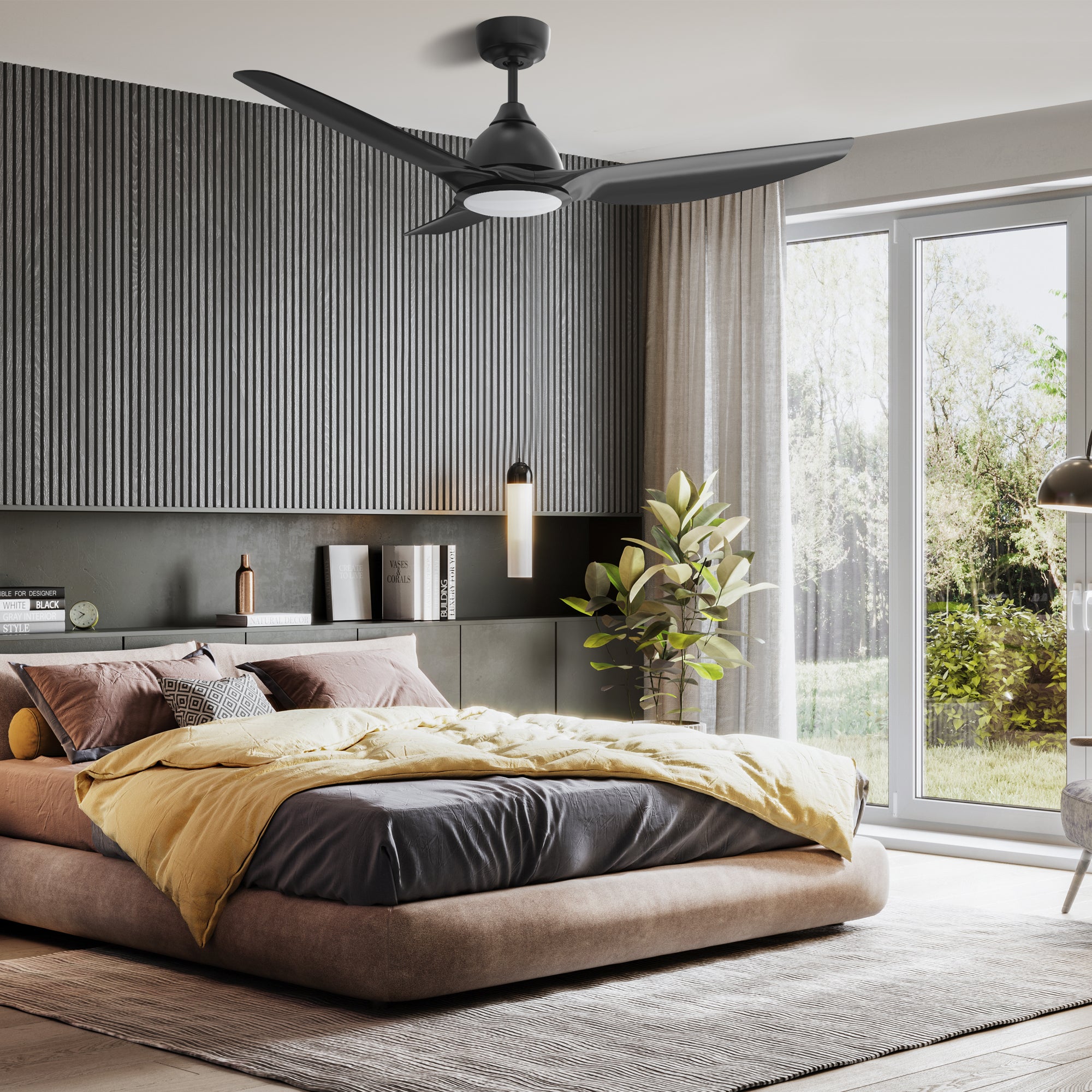 52 Inch Smart Ceiling Fan with LED Light and Remote Control - Energy Efficient Quiet DC Motor for Bedroom, Living Room, and Office