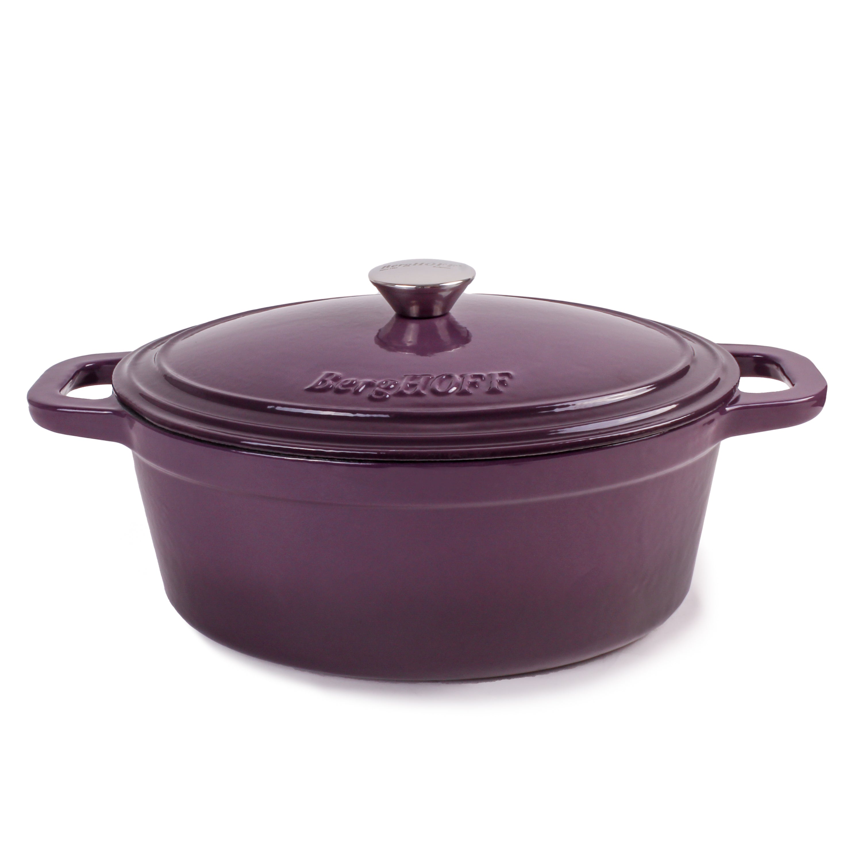 BergHOFF Neo Cast Iron 8-Quart Oval Dutch Oven with Lid - Purple | Heavy Duty Enameled Cookware for Braising, Stewing & Baking | Perfect for Stovetop, Oven & Camping Cooking