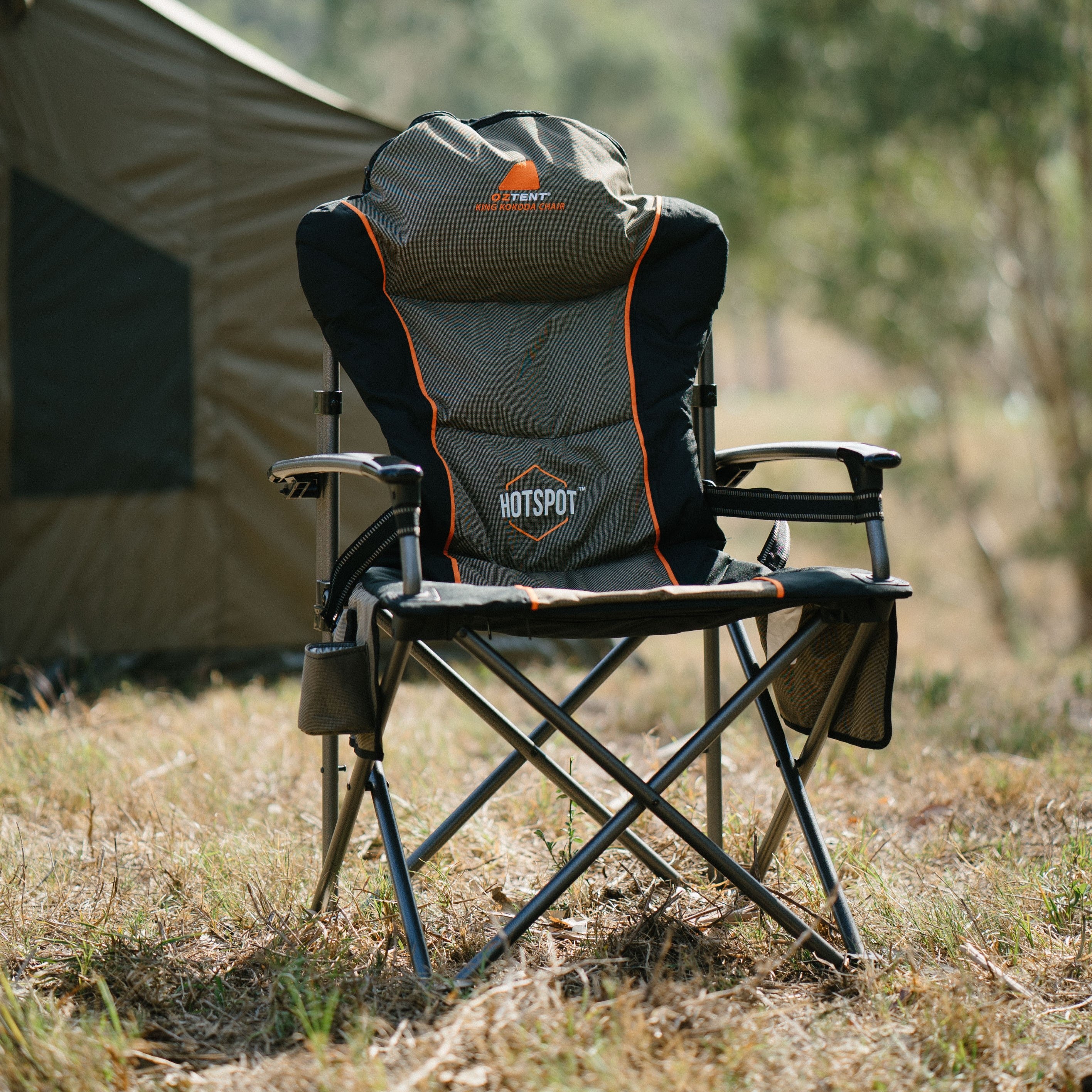 Oztent King Kokoda HotSpot™ Camping Chair - Heavy Duty Folding Outdoor Chair for Hiking, Fishing & Backpacking - Perfect for Camping Trips, Beach & Picnics