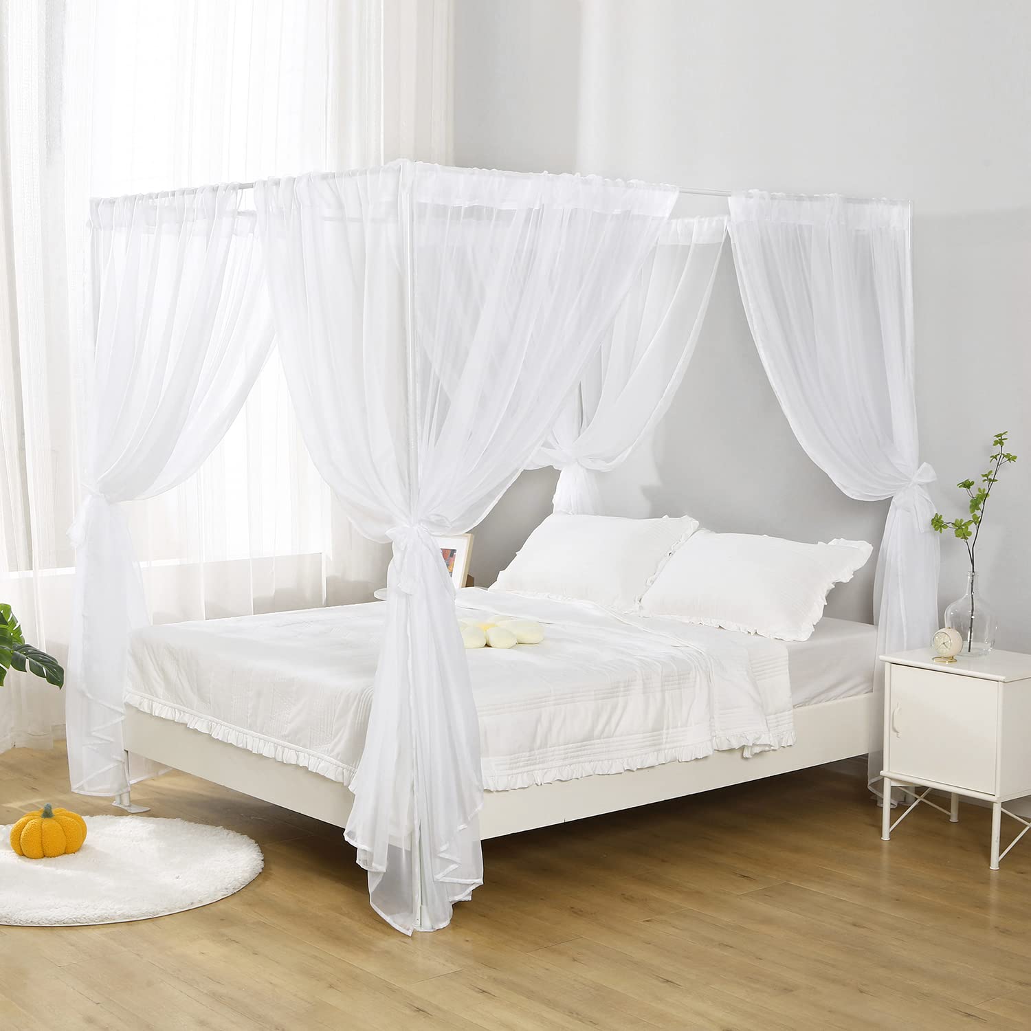 White Canopy Bed Curtain for Queen Size Bed - Soft Sheer Bed Canopy Scarf for Girls & Adults (Full/Queen, White) | Romantic Bedroom Decor, Boho Chic Wedding, Nursery Canopy for Baby Girls