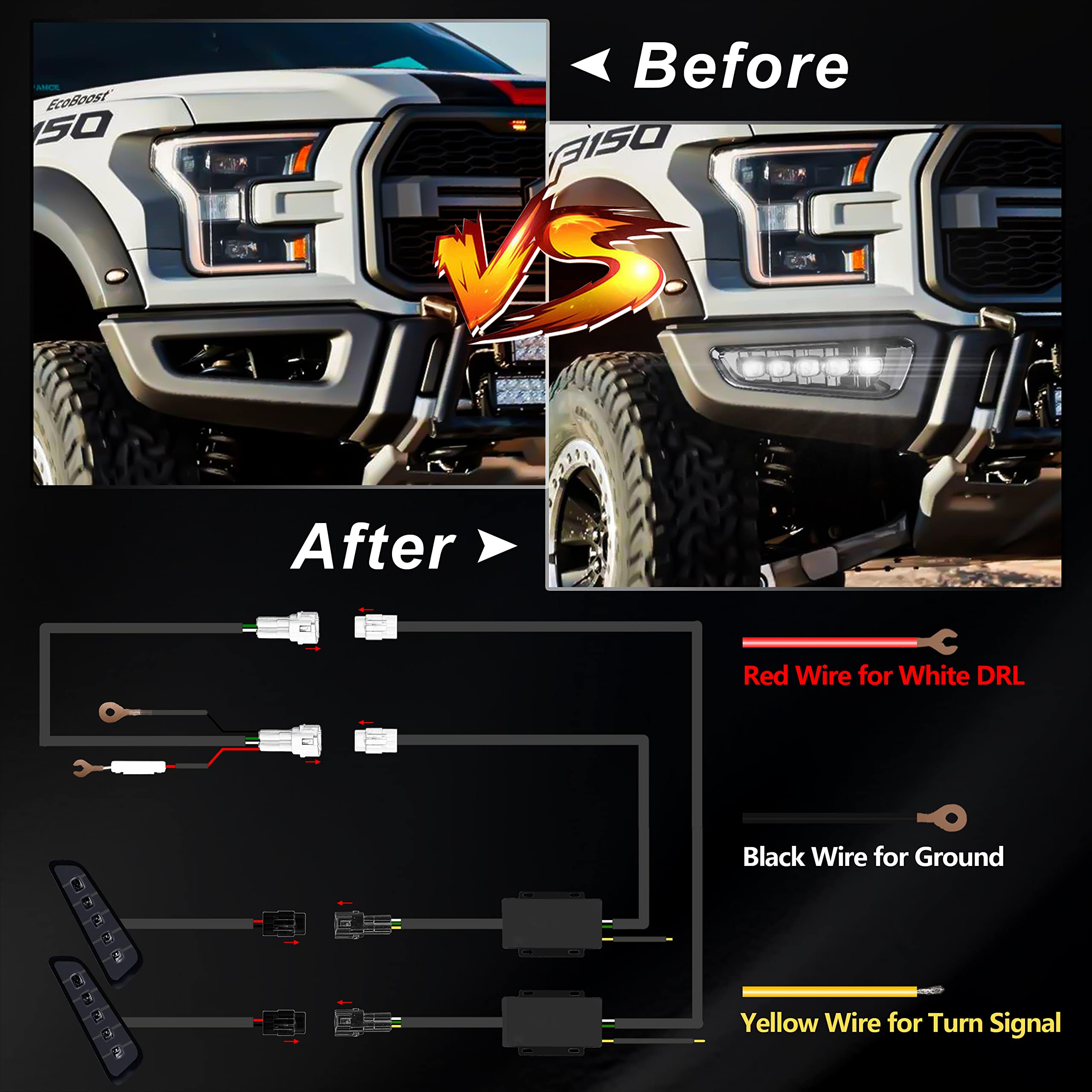 High-Performance LED Fog Lights with Amber Turn Signals & White DRL - Compatible with Ford F150 Raptor (2017-2020 Gen 2) | Durable Fog Light Assembly Kit for Off-Road, Night Driving & Extreme Weather Conditions