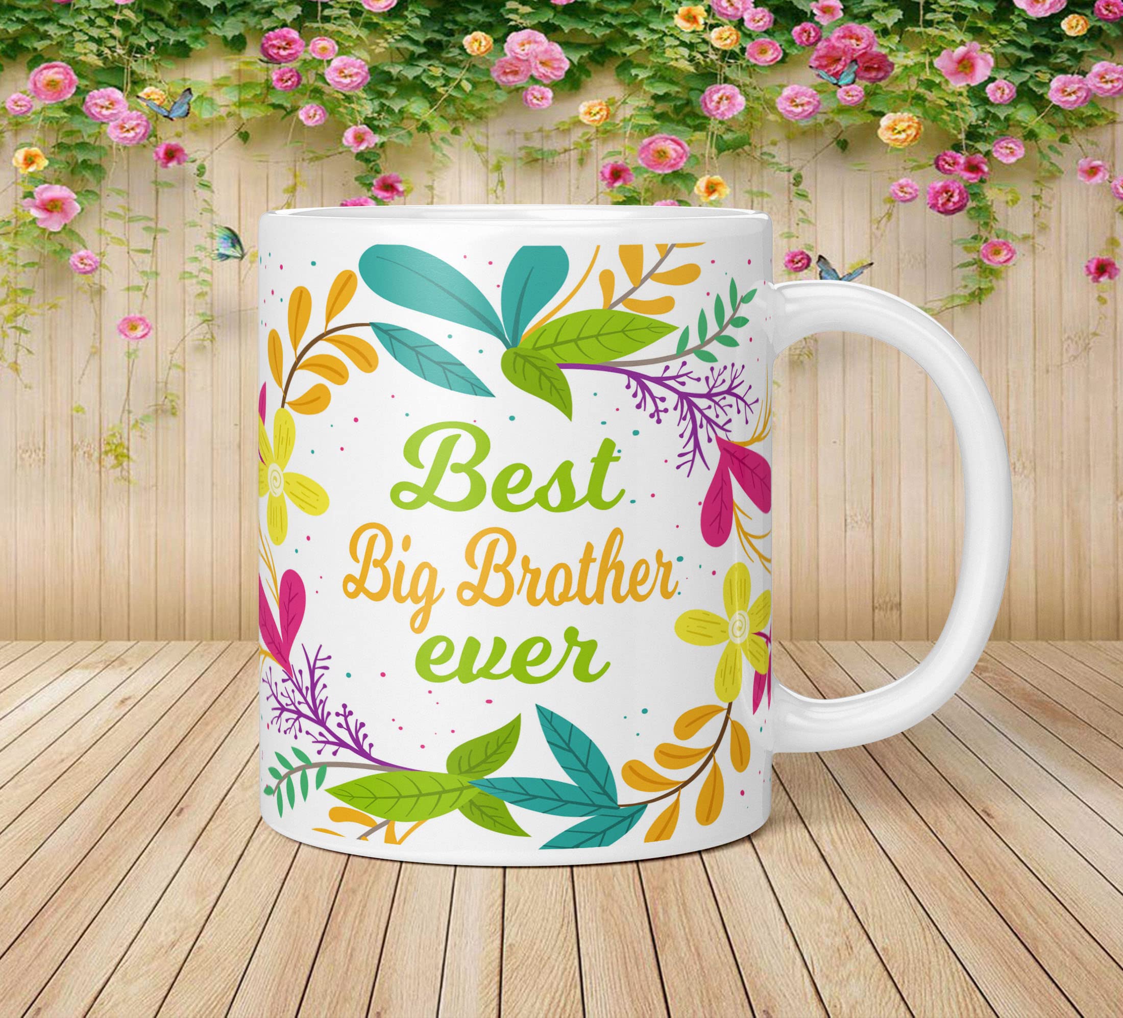 NH10 DESIGNS Best Big Brother Ever Printed Ceramic Coffee Mug - 350ml Microwave Safe Tea Cup for Bhaiya, Birthday & Anniversary Gift - Colorful BEMFAMWM 376 - Perfect for Coffee, Tea & Office Use