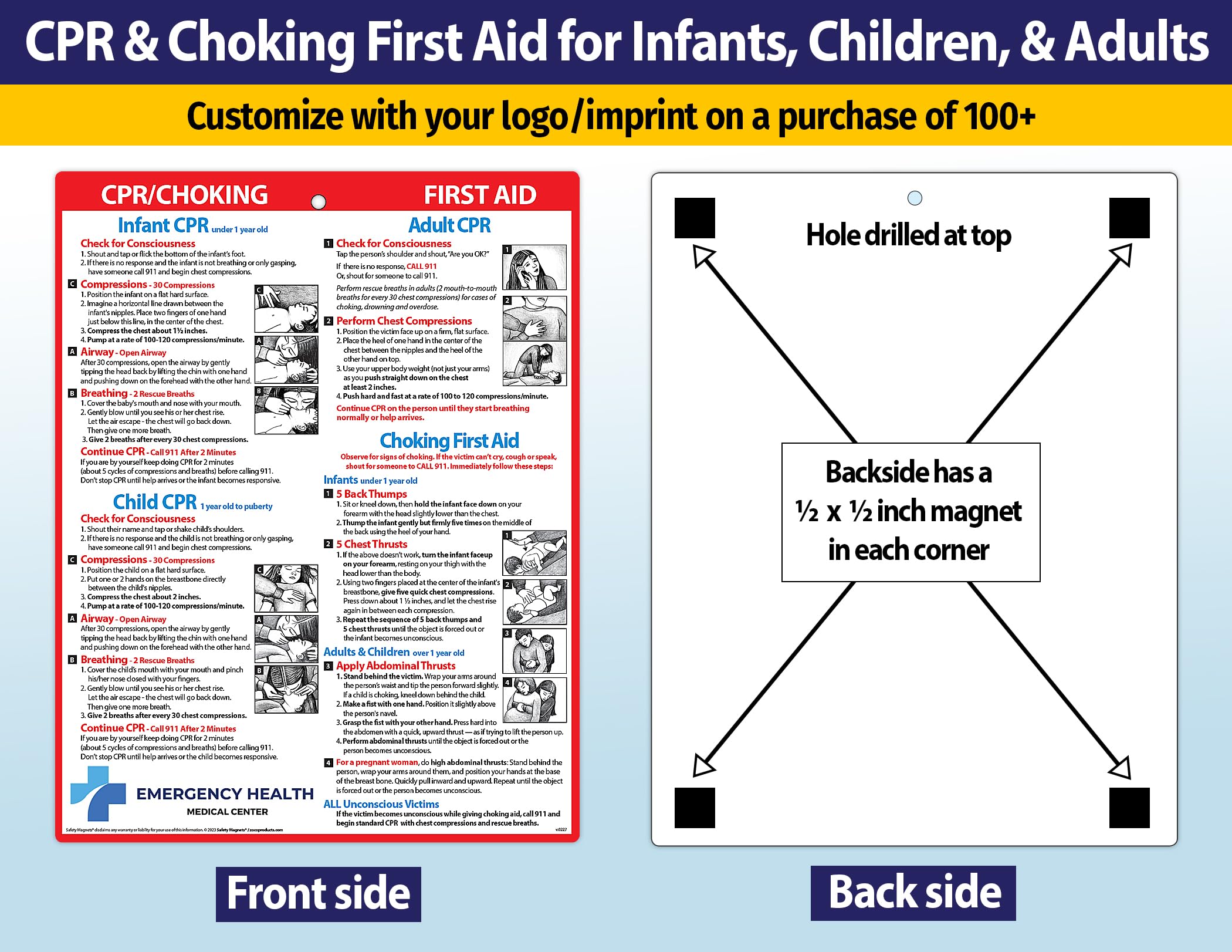 100-Pack CPR & Choking First Aid Refrigerator Magnets - Custom Logo Safety Magnets for Offices, Schools & Homes - Emergency Preparedness Gift for Workplace Safety & Family Protection