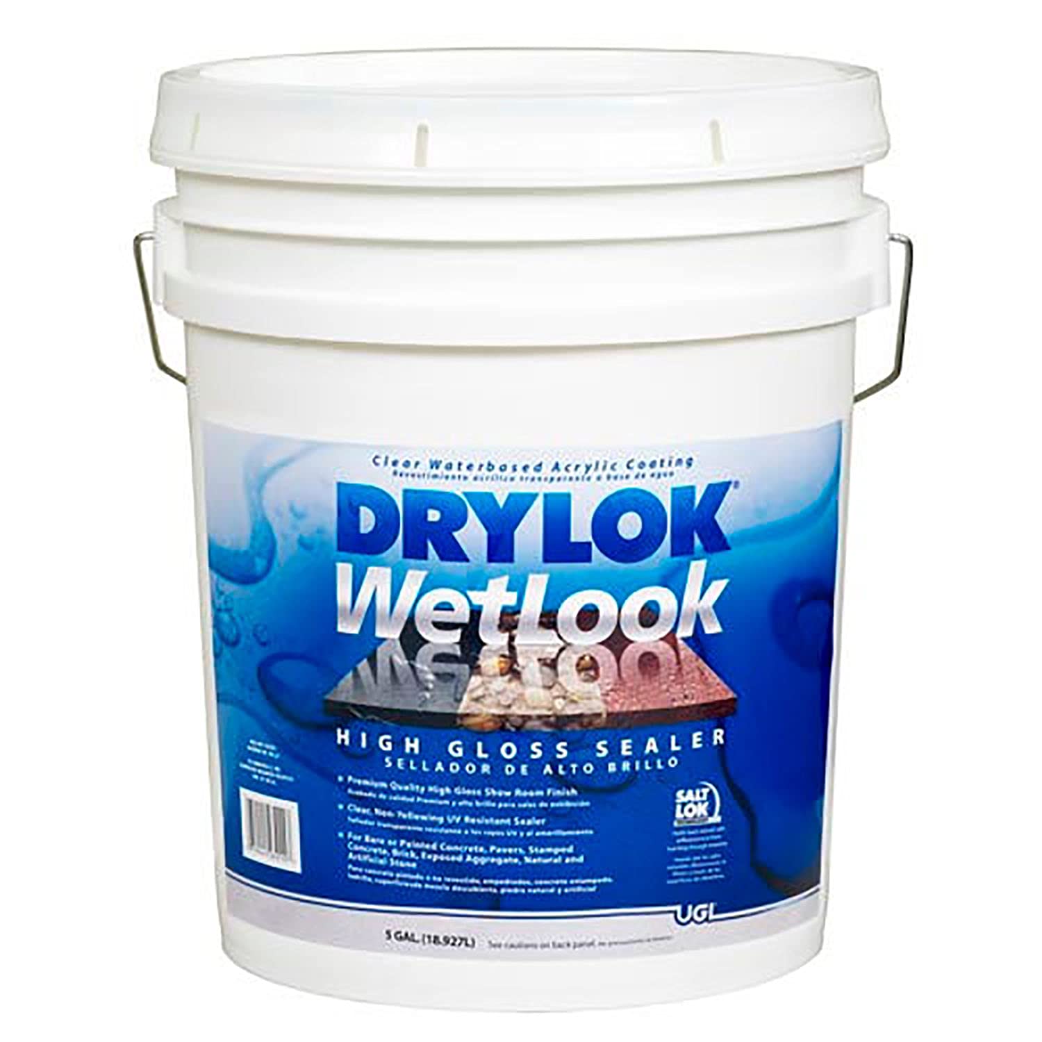 Drylok Wetlook Clear Latex Concrete & Masonry Sealer - 5 Gallon Bucket for Basement, Foundation & Driveway Waterproofing