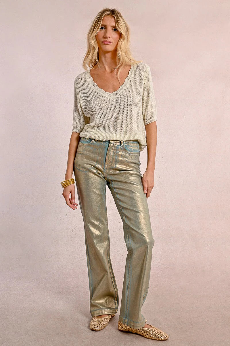 Coated Straight Pants for Women - Turquoise Waterproof Trousers | Office Wear, Casual Outfits & Rainy Day Fashion