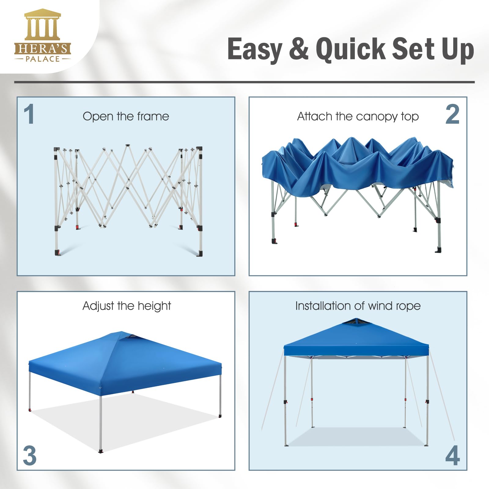 HERA'S PALACE 10x10 Pop Up Canopy Tent - Heavy Duty Outdoor Shade Shelter with Carry Bag - Easy Setup for Backyard, Garden, Patio, Picnics, Camping, and Outdoor Events