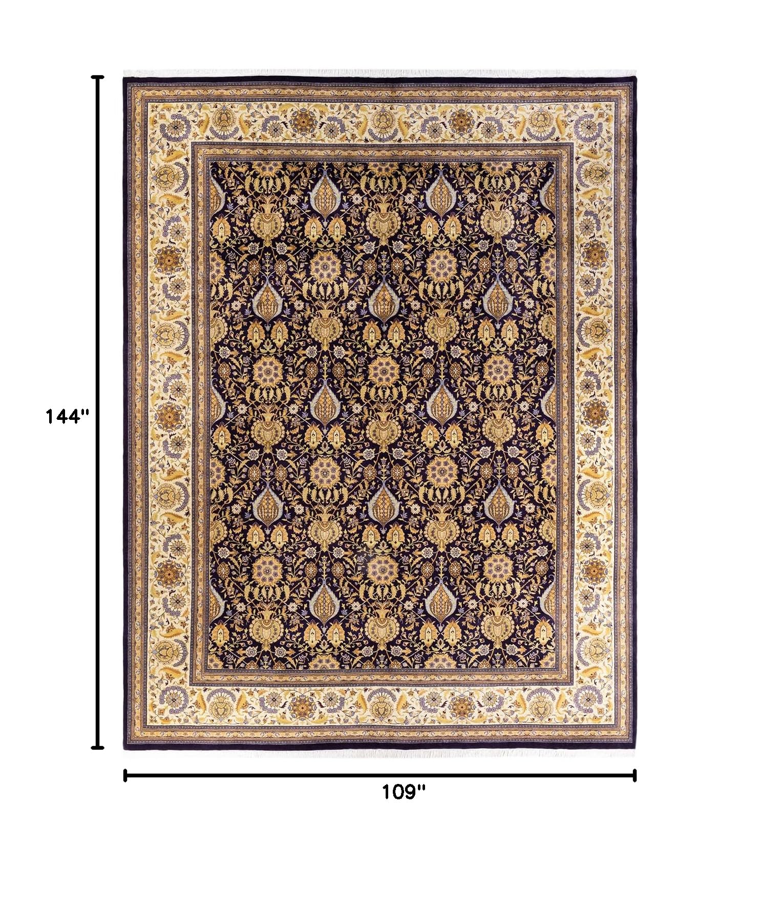 Handmade Traditional Oriental Mogul Purple Wool Rug 9x12 - One of a Kind Hand Knotted Solo Rugs for Living Room, Bedroom & Home Decor