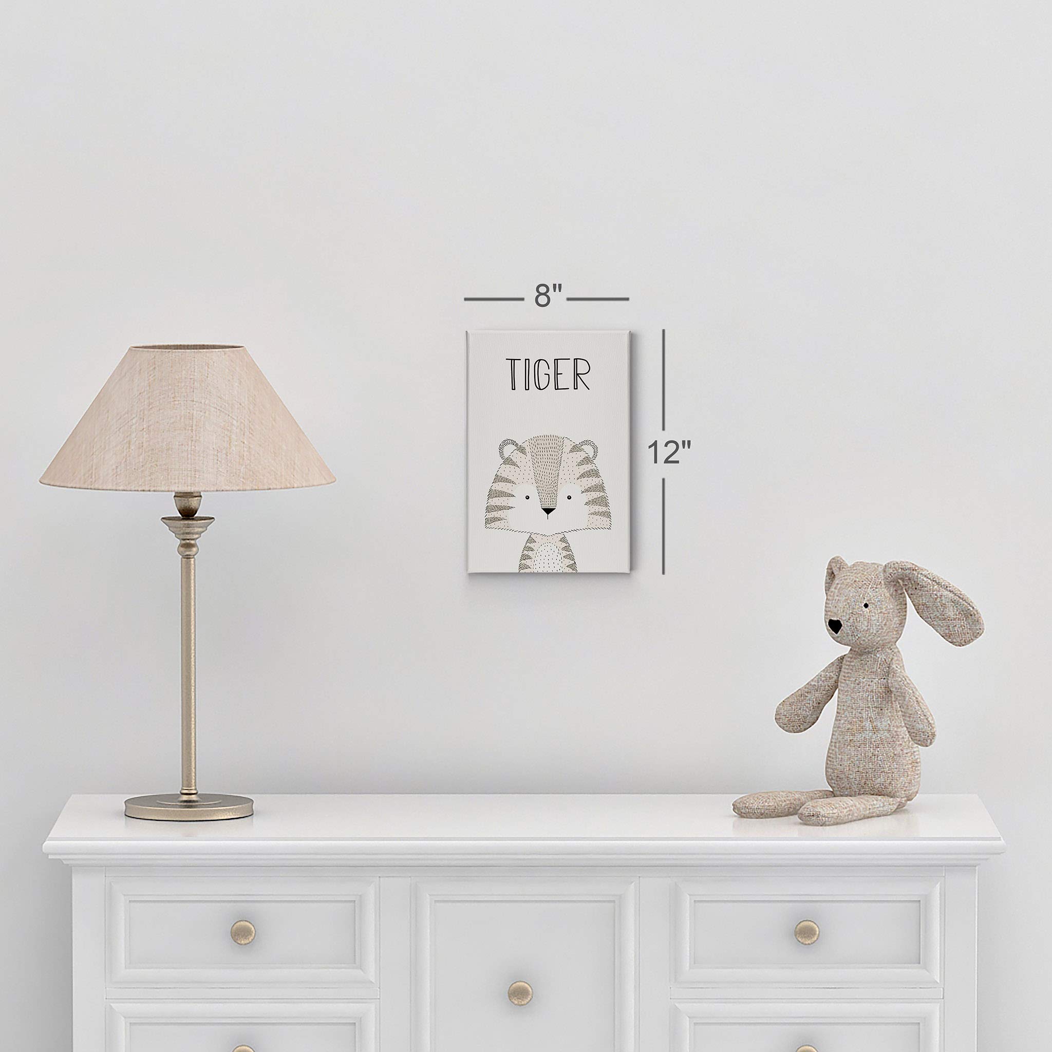 Cute Tiger Painting Canvas Print - 17x11 Inch Kids Room Wall Art, Nursery Decor with Cream Background | Ready to Hang, Made in USA | Perfect for Baby Rooms, Playrooms & Birthday Gifts