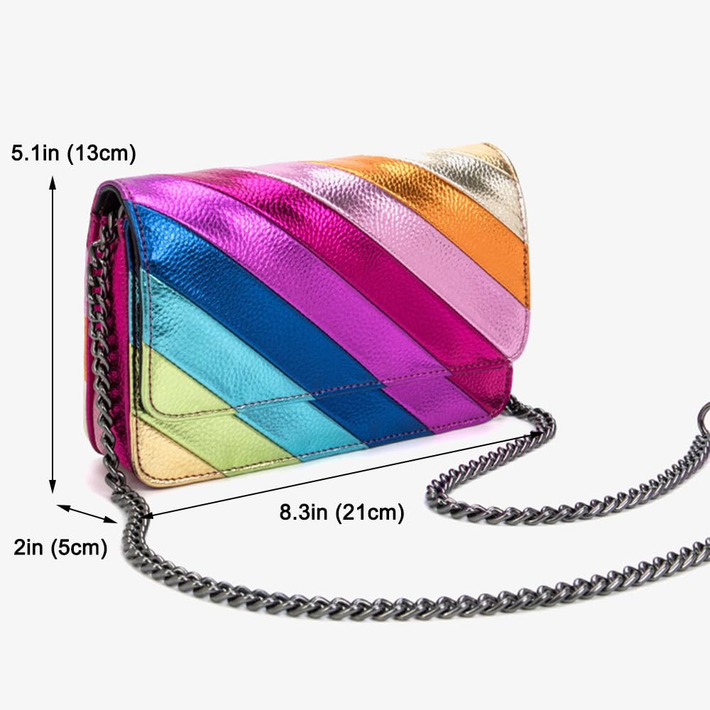 Rejolly Women's Rainbow Stripe Crossbody Shoulder Bag - Color Block PU Leather Purse with Adjustable Chain Strap | Fashionable Accessory for Casual Outings, Travel & Daily Use