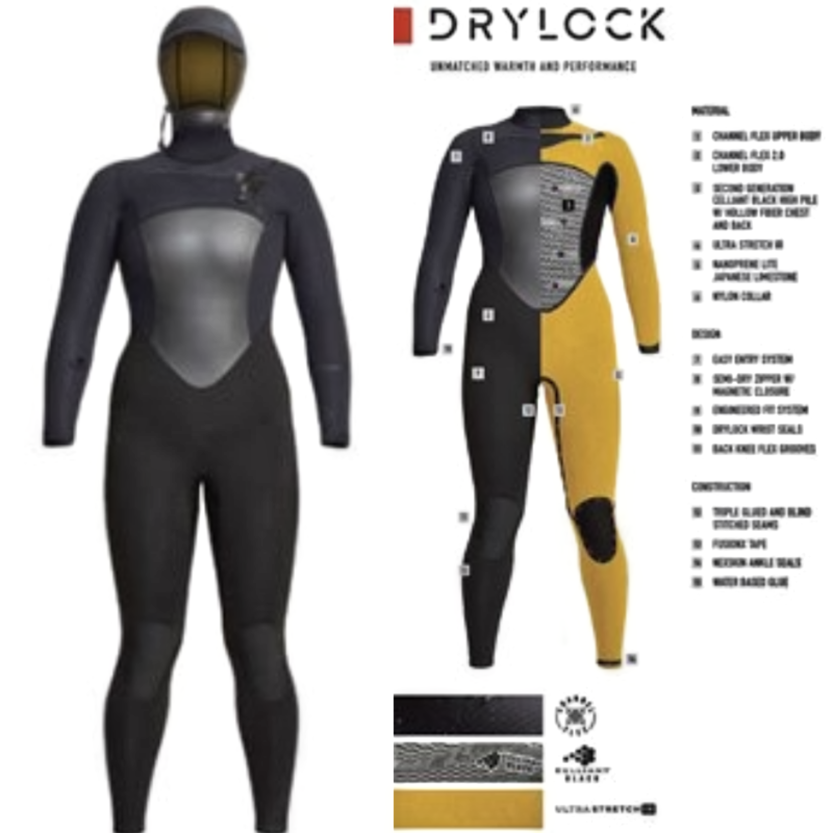 Women's XCEL Drylock Hooded Wetsuit - 5/6mm Premium Neoprene for Surfing, Diving & Water Sports - Warm & Flexible Cold Water Protection