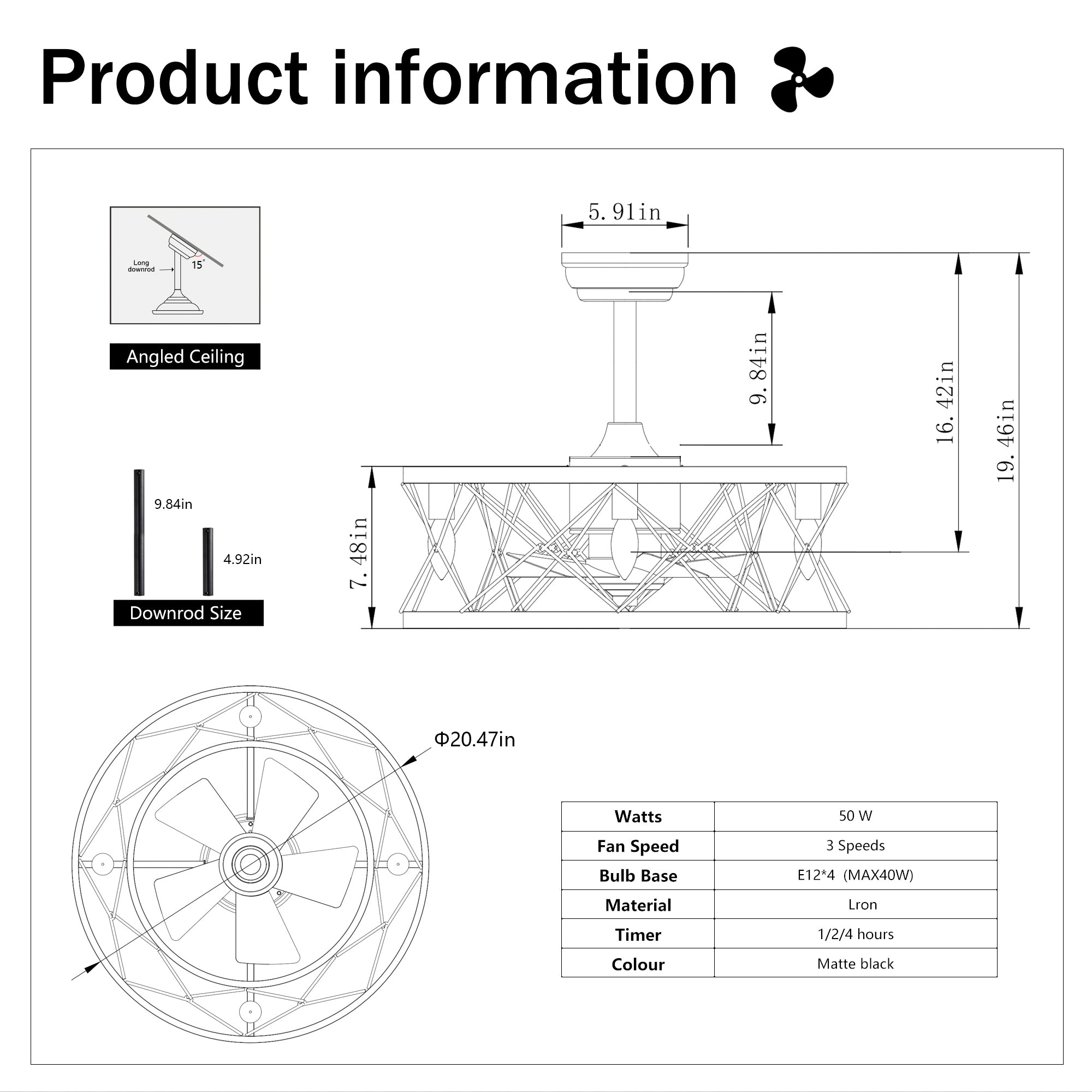 Quiet AC Motor Ceiling Fan - Low Noise, Small Modern Enclosed Reversible Design for Farmhouse, Bedroom & Living Room | Perfect for Home Cooling and Air Circulation
