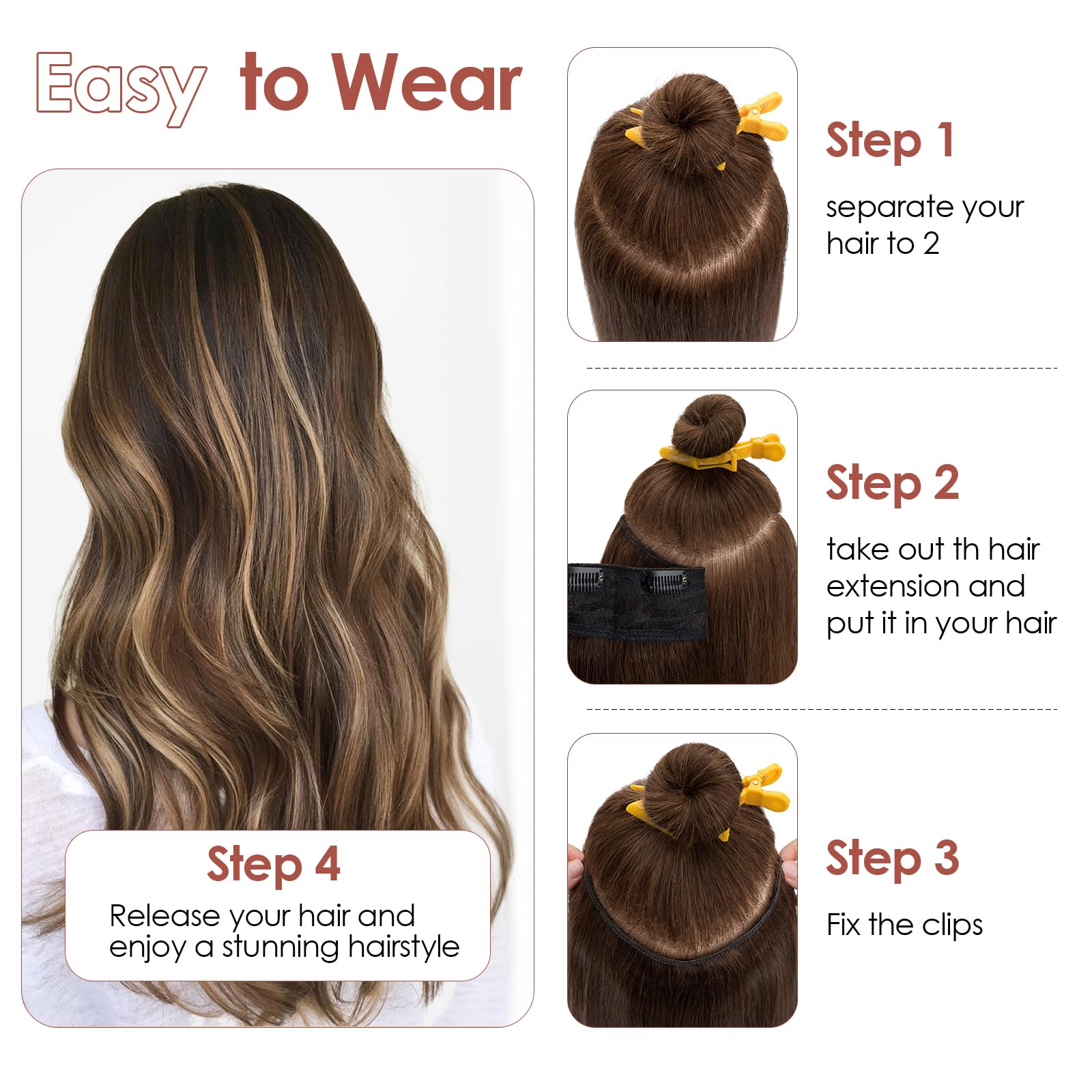 Benehair One Piece Clip in Hair Extensions - 100% Real Human Hair, 3/4 Full Head V-Shaped Weft with 5 Clips (22