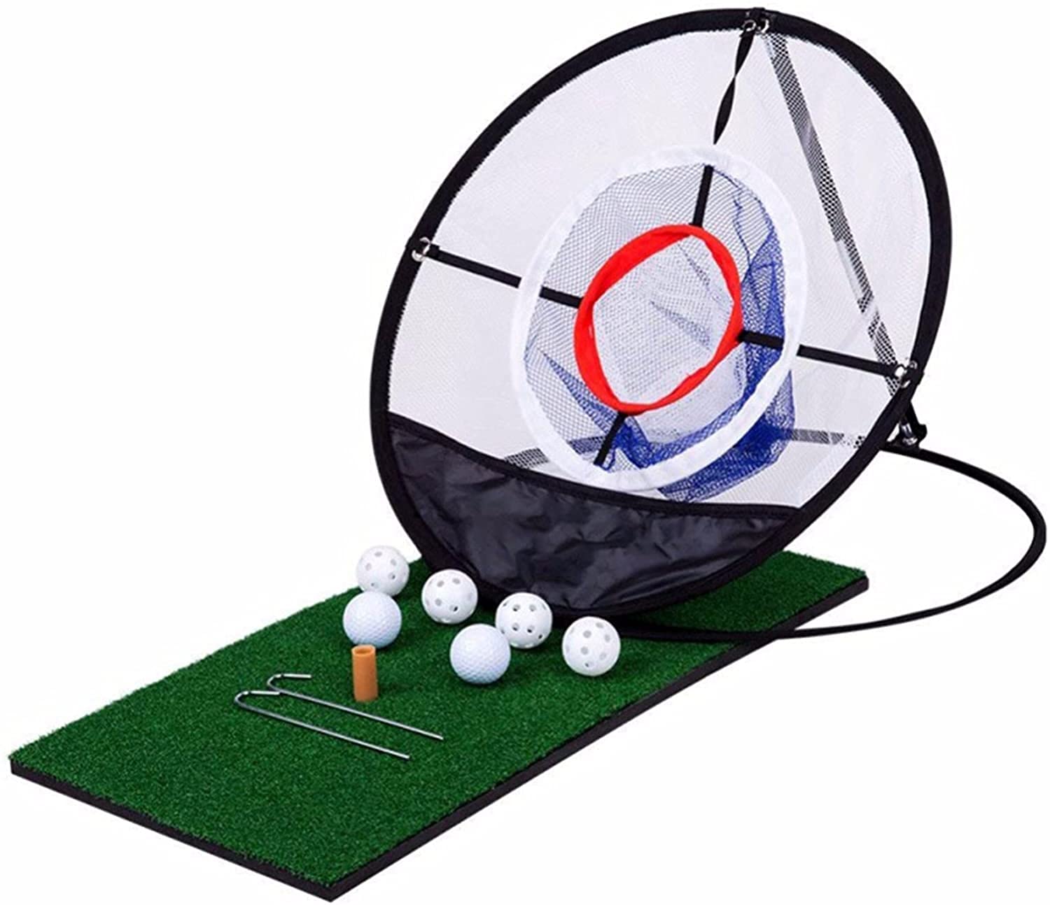 YAOJIA Foldable Golf Chipping Net with 5 Holes - Portable Indoor/Outdoor Golf Training Aid for Chipping & Putting Practice | Includes Golf Mat - Perfect for Backyard, Driving Range & Home Golf Games