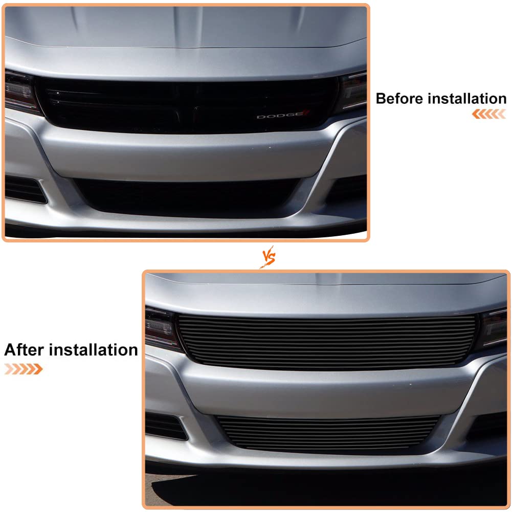2015-2019 Dodge Charger SXT Front Black Grille Grill Insert Combo - Compatible with Non-Adaptive Cruise Control Models | Perfect for Car Upgrades & Customization