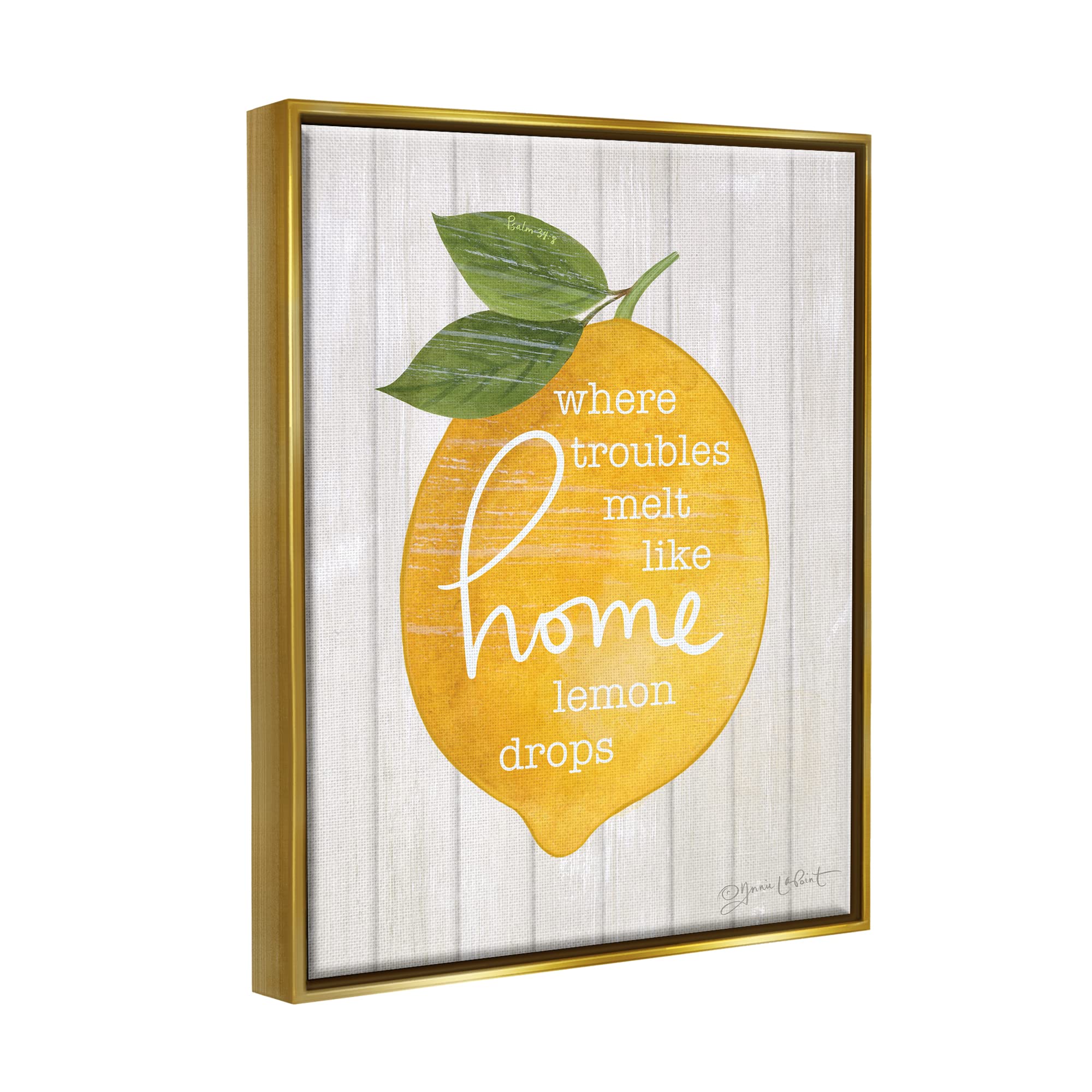 Stupell Industries 'Troubles Melt Like Lemon Drops' Framed Floater Canvas Wall Art by Annie LaPoint - Inspirational Home Decor for Living Room, Bedroom & Office