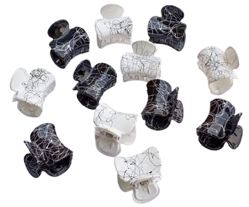 12 Pack Hair Claw Clips for Women & Girls - White & Black - Strong Hold Hair Clips for Ponytails, Buns & Updos - Perfect for Work, Gym & Everyday Styling