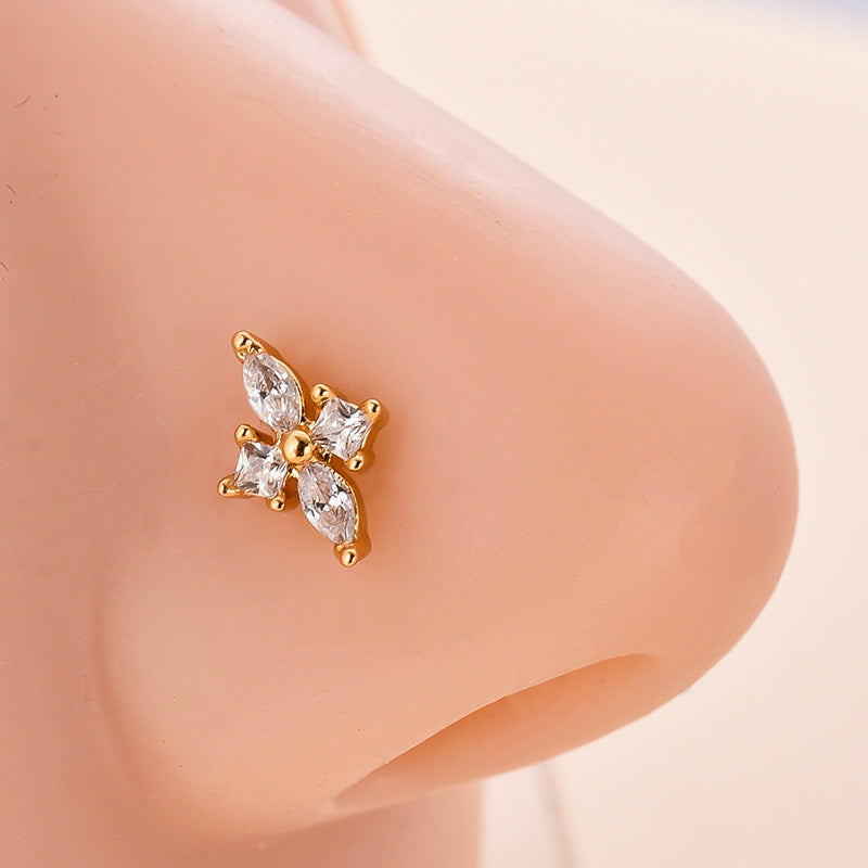 20G Hypoallergenic Rose Leaf Nose Studs - Stainless Steel Nose Ring Piercing Jewelry for Sensitive Skin | Perfect for Everyday Wear, Parties & Special Occasions