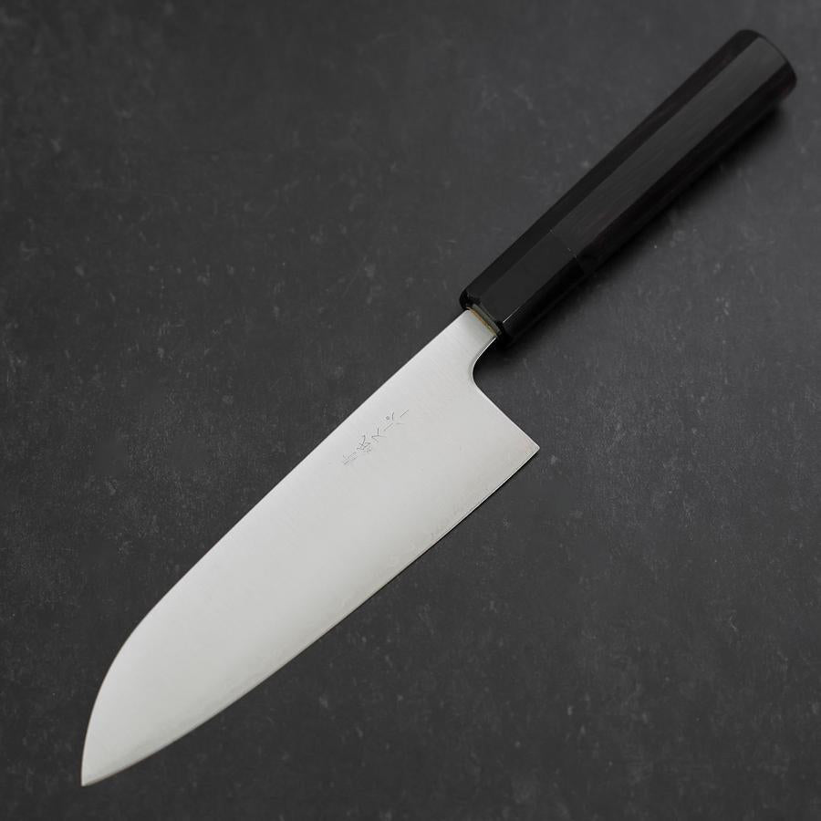 Premium Santoku Knife 165mm - Blue Super Polished Steel with Buffalo Ebony Handle - Japanese Kitchen Knife for Professional Chefs & Home Cooking - Perfect for Slicing, Dicing & Chopping Vegetables, Meat & Fish
