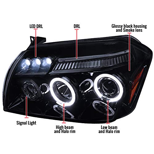 2005-2007 Dodge Magnum Glossy Black Smoke LED Halo Projector Headlights - Pair | High Performance Replacement Headlights for Night Driving & Custom Car Styling