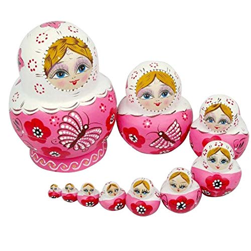 10pcs Russian Matryoshka Nesting Dolls Set - Hand-Painted Wooden Babushka Dolls for Home Decor, Toy Gift & Collectible (Girls Style) | Perfect for Kids Playroom, Cultural Display & Unique Gift Giving