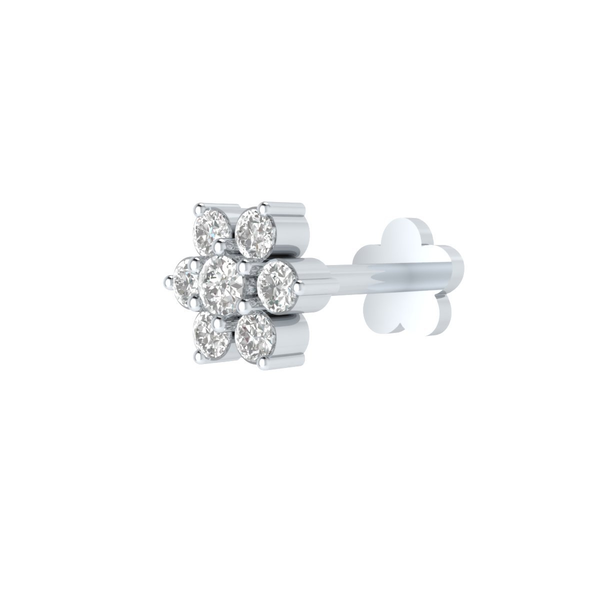 Certified 14K White Gold Floral Diamond Nose Stud for Women - 0.06 CTTW Natural Round Cut Diamond (H-I Color, I1-I2 Clarity) - 3-Prong Setting - Perfect Holiday Gift & Everyday Elegant Jewelry
