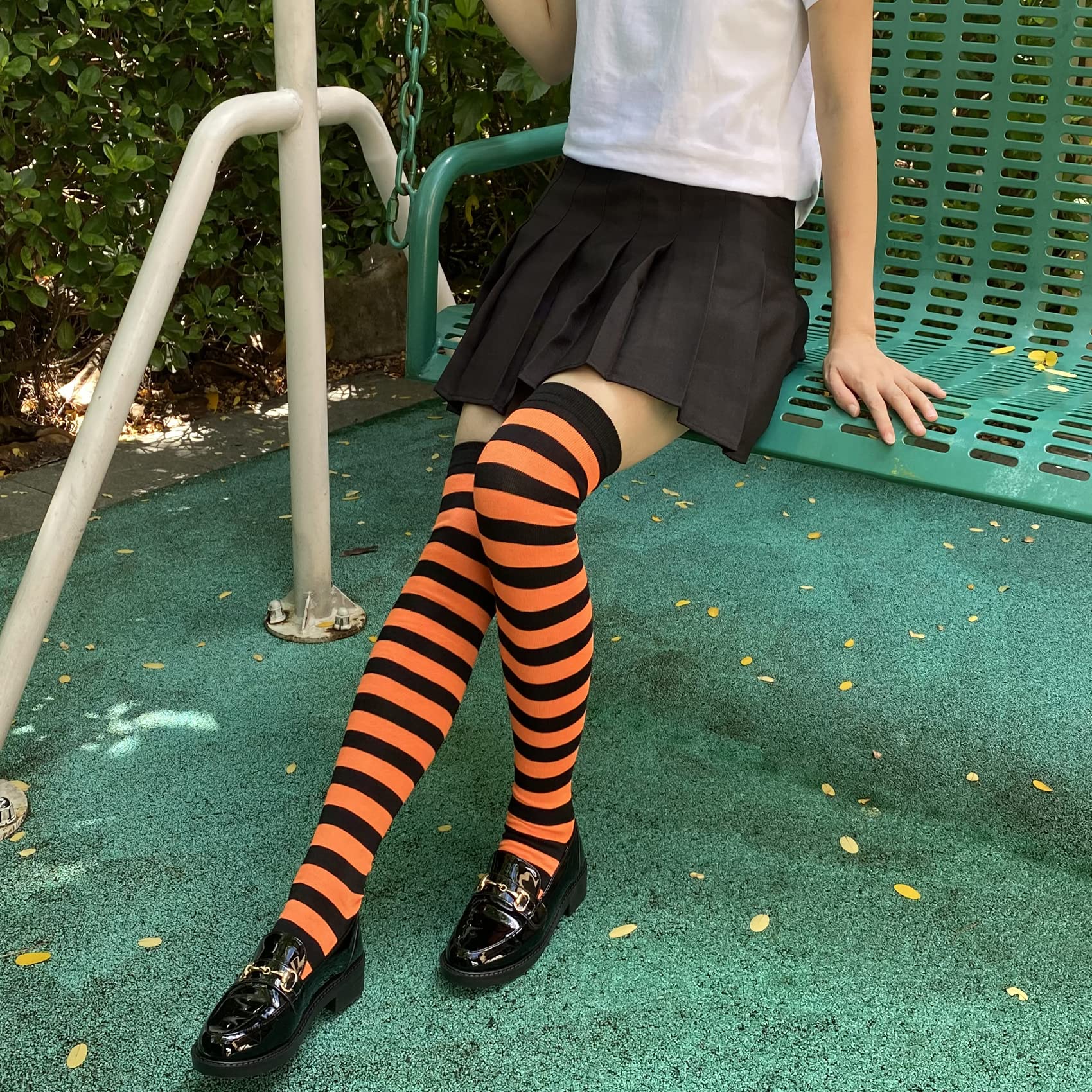 Women's Striped Thigh High Socks - Cotton Warm Over Knee Stockings, Extra Long Leg Warmers for Winter, Cosplay & Goth Style - Perfect for Cold Weather, Halloween Costumes & Fashion Outfits (LW-3)