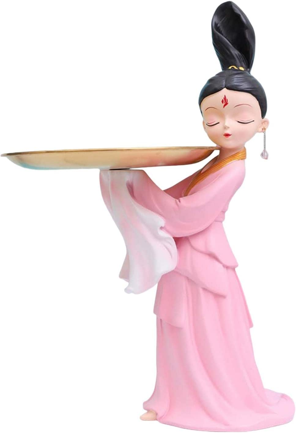 Elegant Chinese Ancient Dancing Girl Resin Figurine with Storage Tray - Pink Standing Statue for Home & Office Decor | Perfect for Living Room, Bedroom, TV Shelf & Tabletop Display