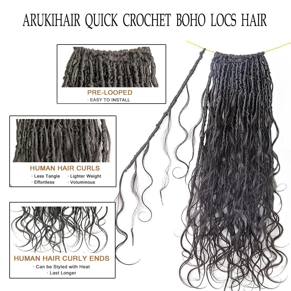 26 Inch Pre-Looped Crochet Dreadlocks with Body Wave | Human Hair Goddess Locs | Natural Color 48 Locs | Perfect for Protective Styling & Everyday Wear
