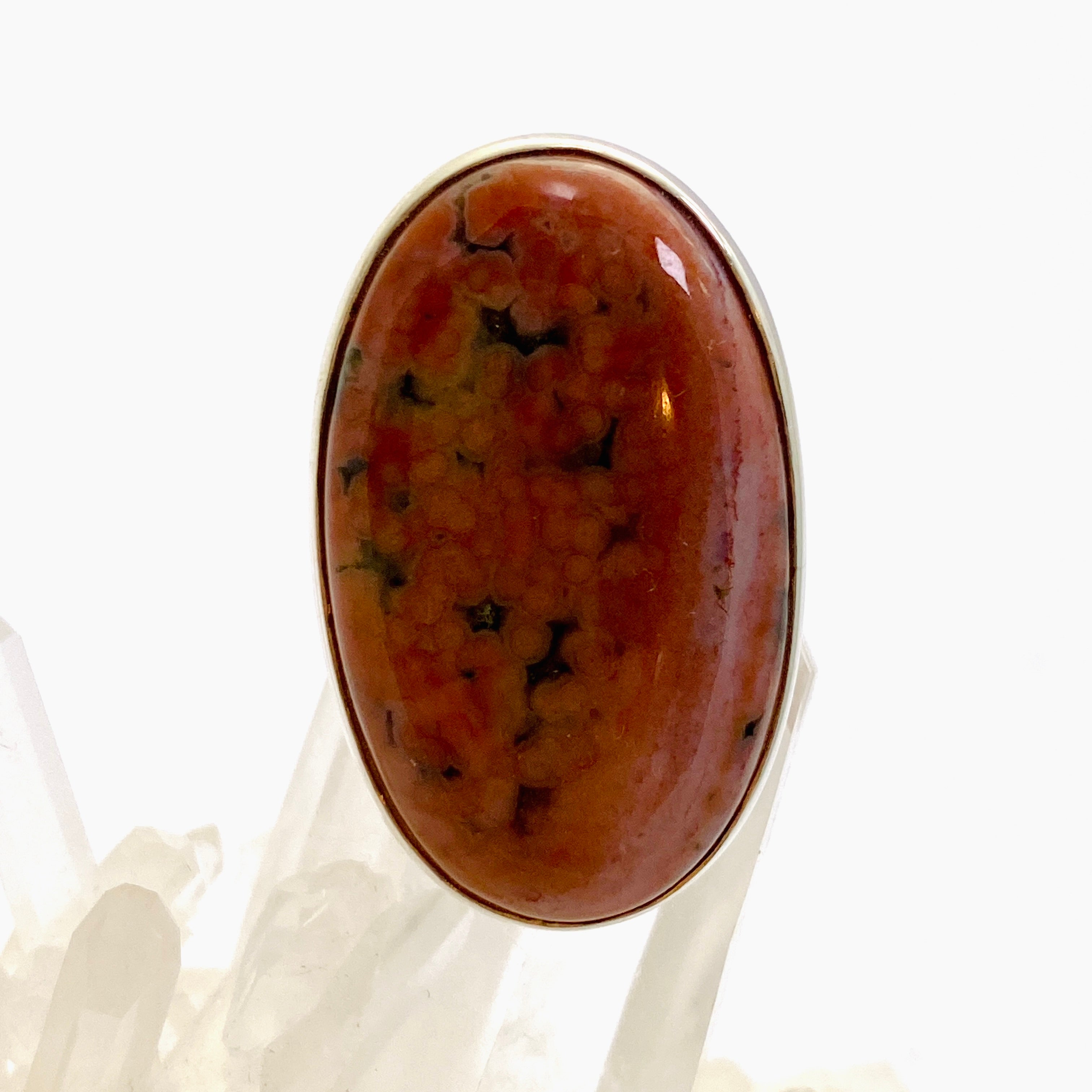 Ocean Jasper Oval Cabochon Ring - Size 8 - Natural Stone Jewelry - Handmade Silver Ring for Women - Perfect for Boho Style, Meditation & Spiritual Healing