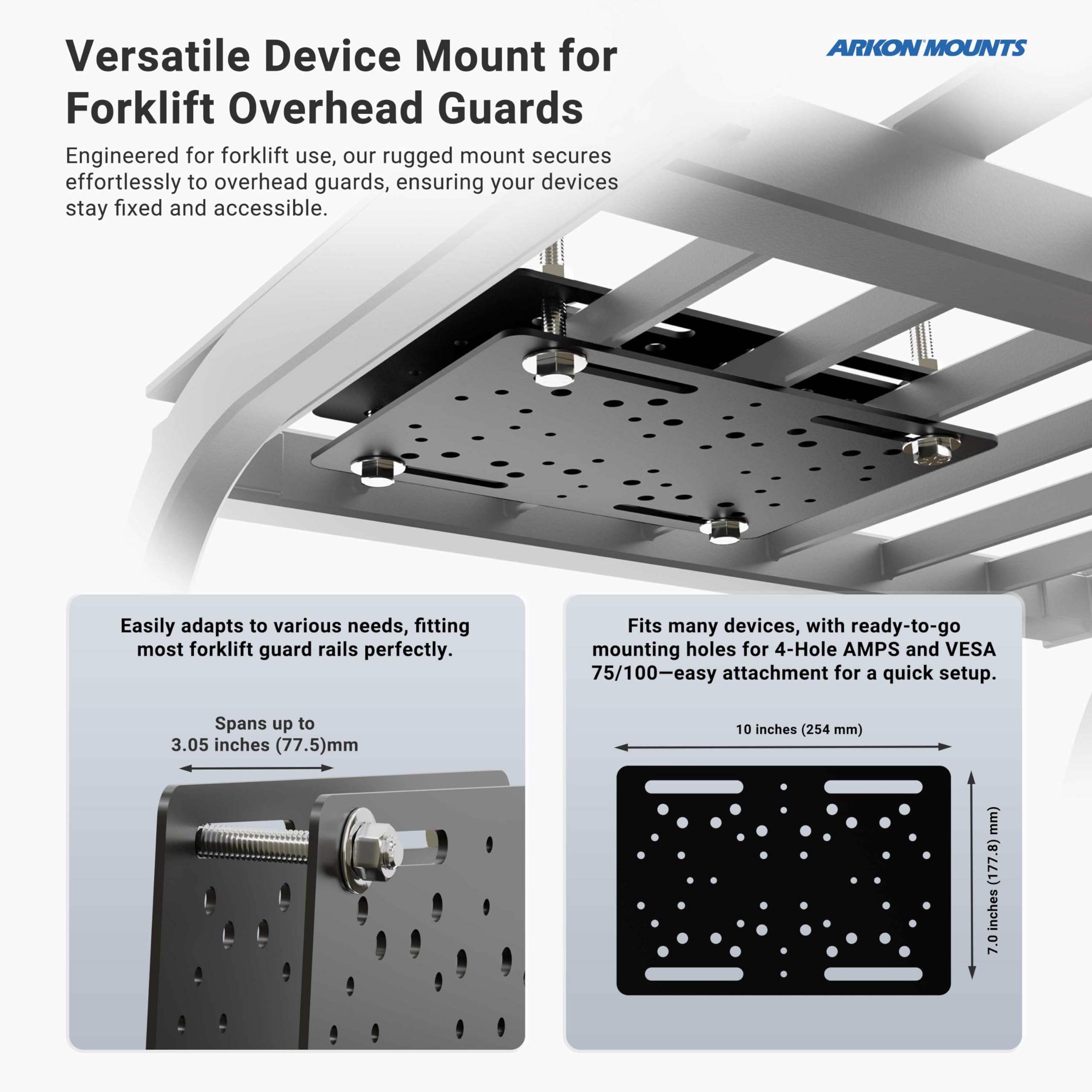 ARKON Heavy-Duty 7.25 Inch Metal Forklift Tablet Mount | Secure Device Holder for Industrial & Warehouse Use | Perfect for iPad, Samsung Tablets in Logistics & Construction Work